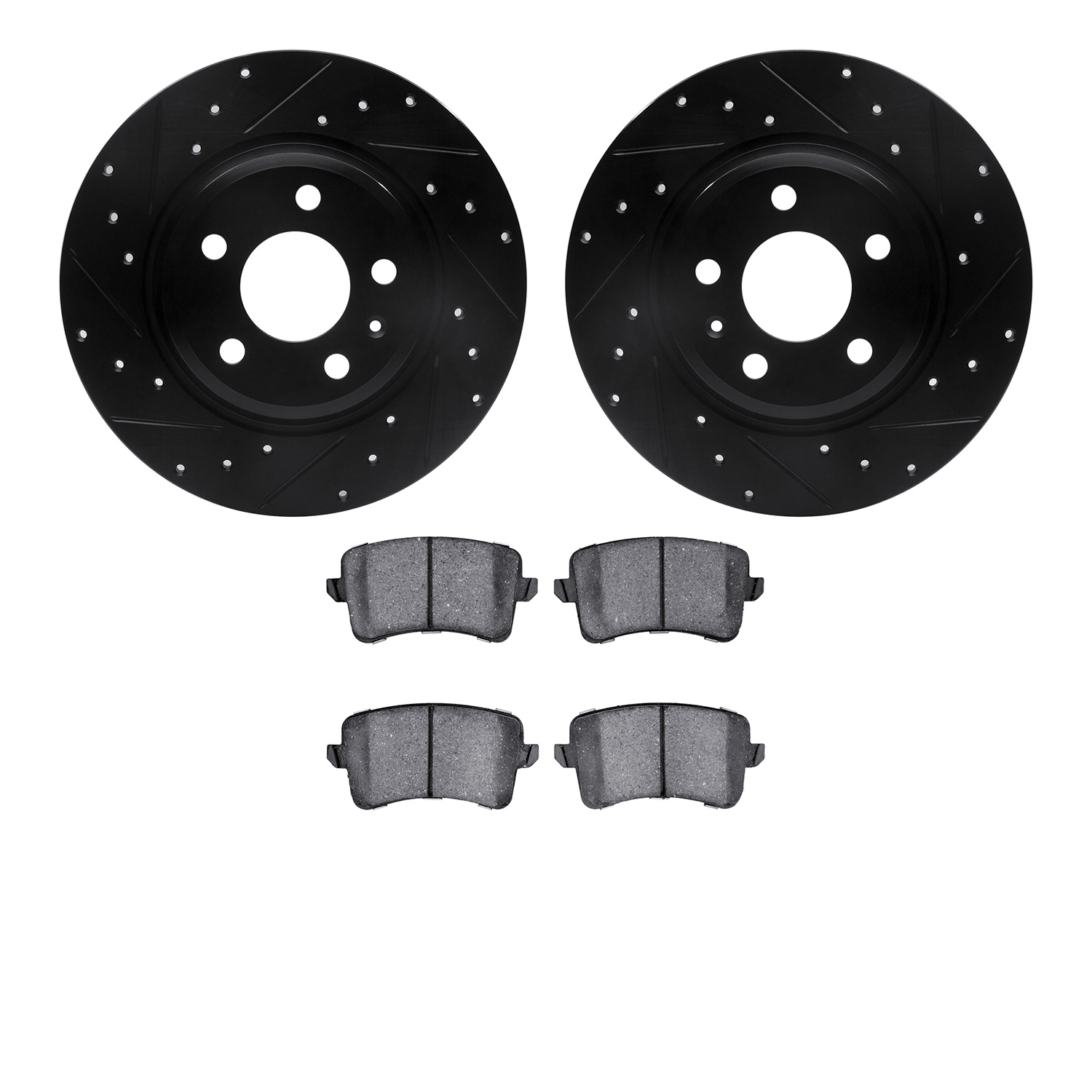 8302-73069 Drilled/Slotted Brake Rotors with 3000-Series Ceramic Brake Pads Kit [Black], 2008-2017 Audi/Volkswagen, Position: Re