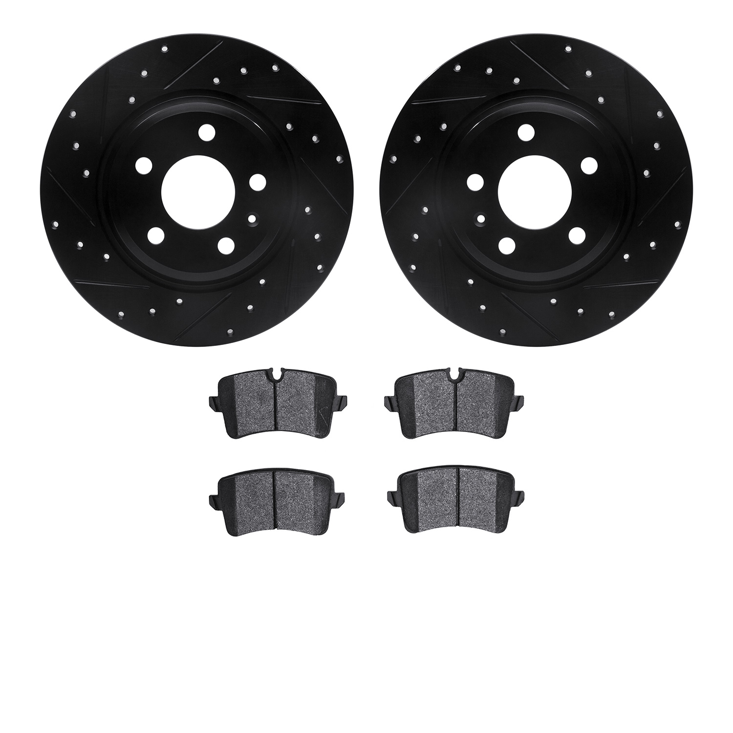 8302-73074 Drilled/Slotted Brake Rotors with 3000-Series Ceramic Brake Pads Kit [Black], 2012-2013 Audi/Volkswagen, Position: Re