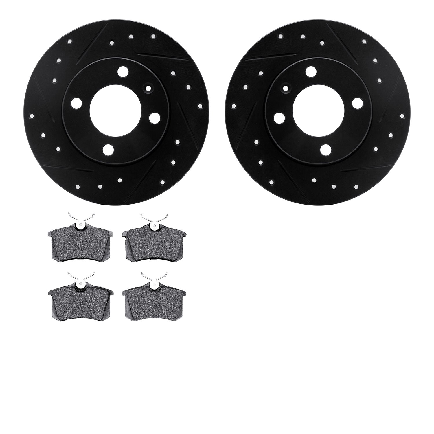 8302-74004 Drilled/Slotted Brake Rotors with 3000-Series Ceramic Brake Pads Kit [Black], 1986-1993 Audi/Volkswagen, Position: Re