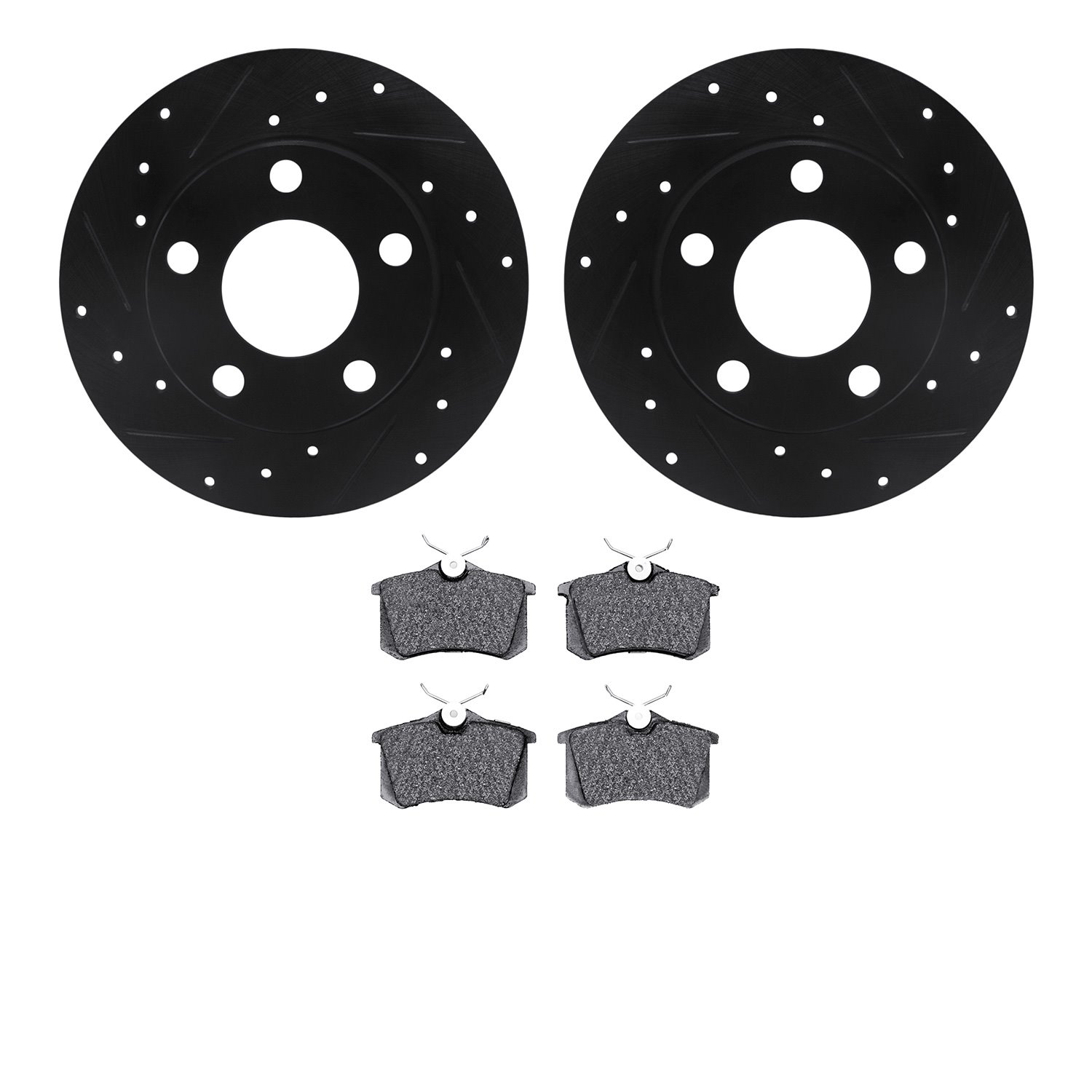 8302-74007 Drilled/Slotted Brake Rotors with 3000-Series Ceramic Brake Pads Kit [Black], 1998-2005 Audi/Volkswagen, Position: Re