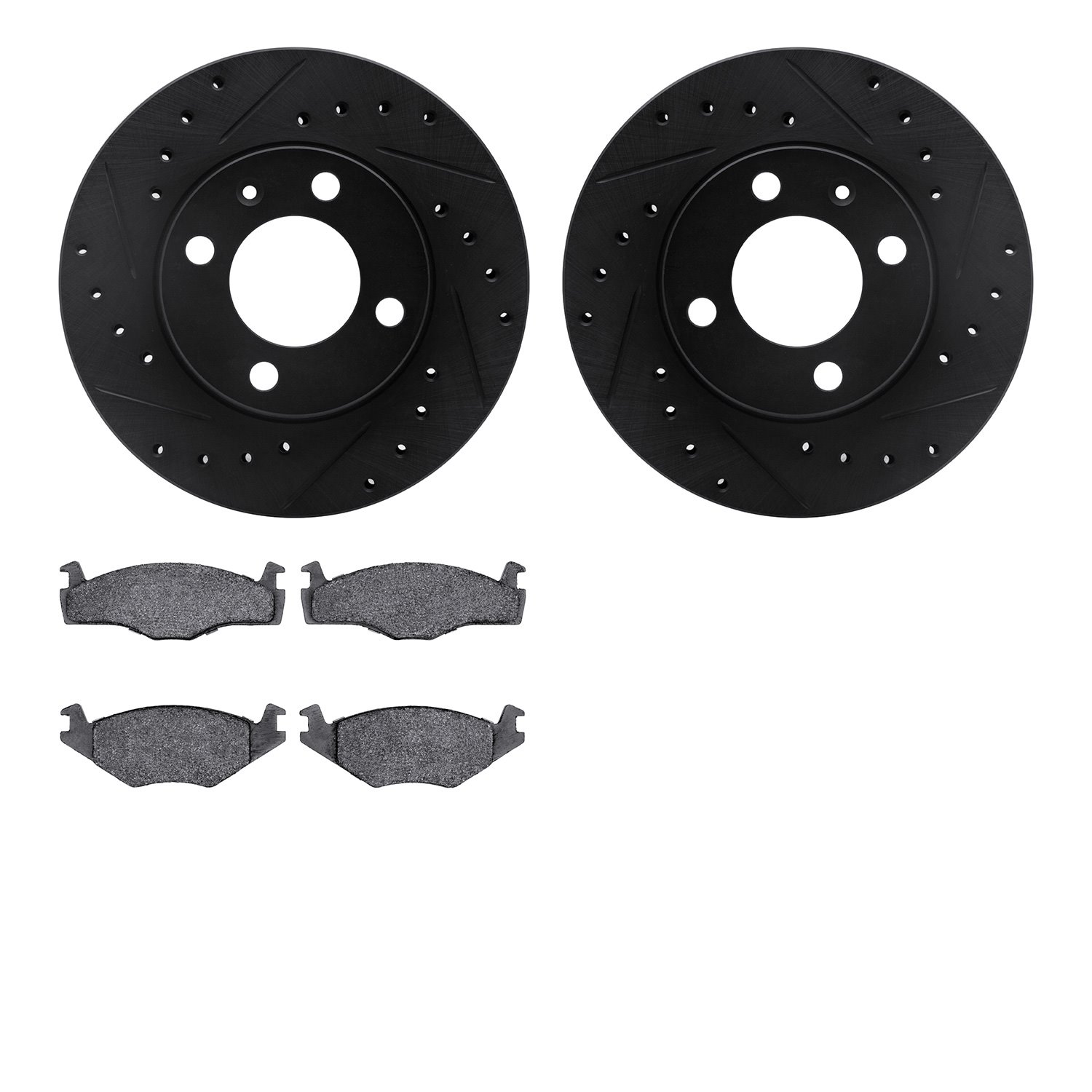 8302-74010 Drilled/Slotted Brake Rotors with 3000-Series Ceramic Brake Pads Kit [Black], 1984-2009 Audi/Volkswagen, Position: Fr