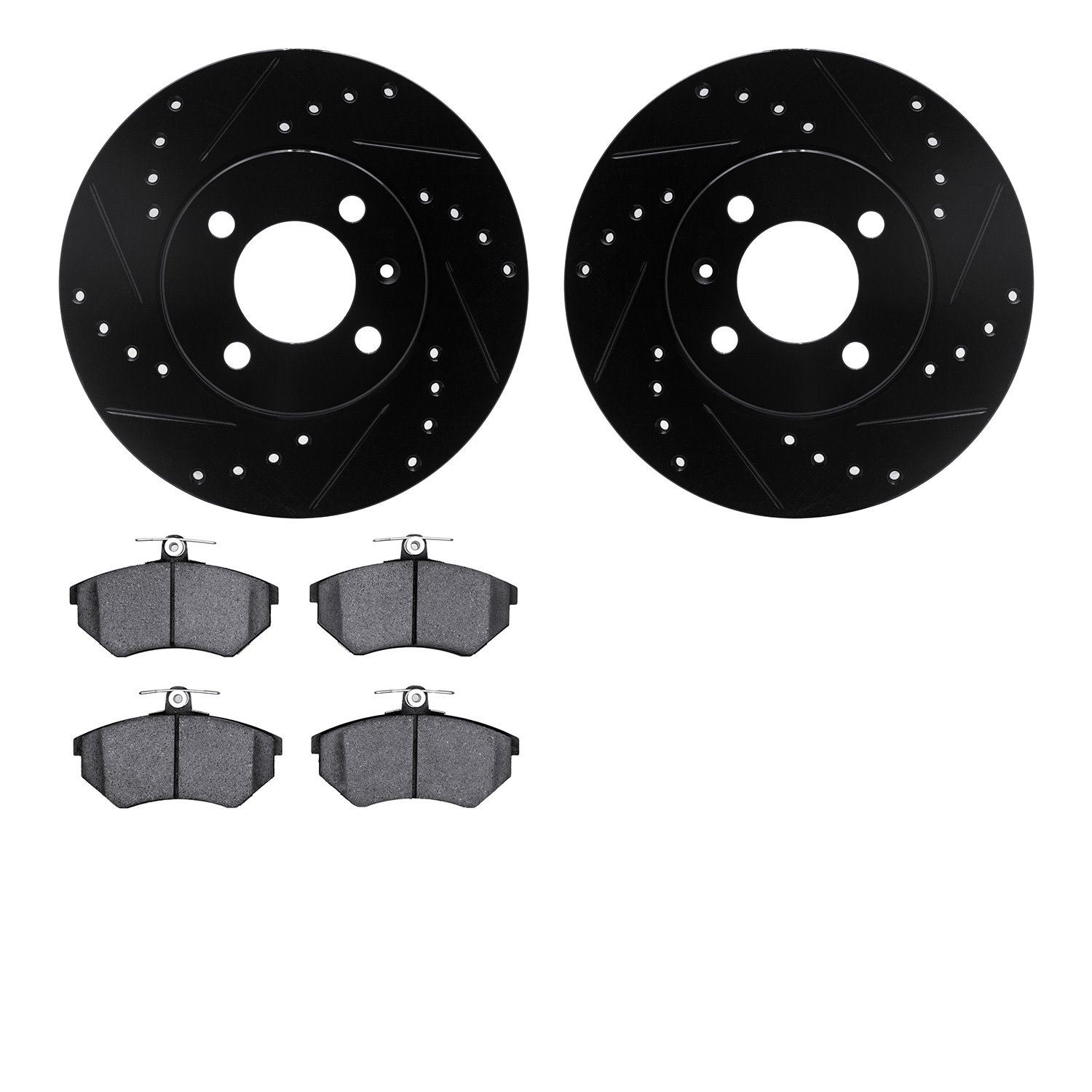 8302-74013 Drilled/Slotted Brake Rotors with 3000-Series Ceramic Brake Pads Kit [Black], 1986-2008 Audi/Volkswagen, Position: Fr