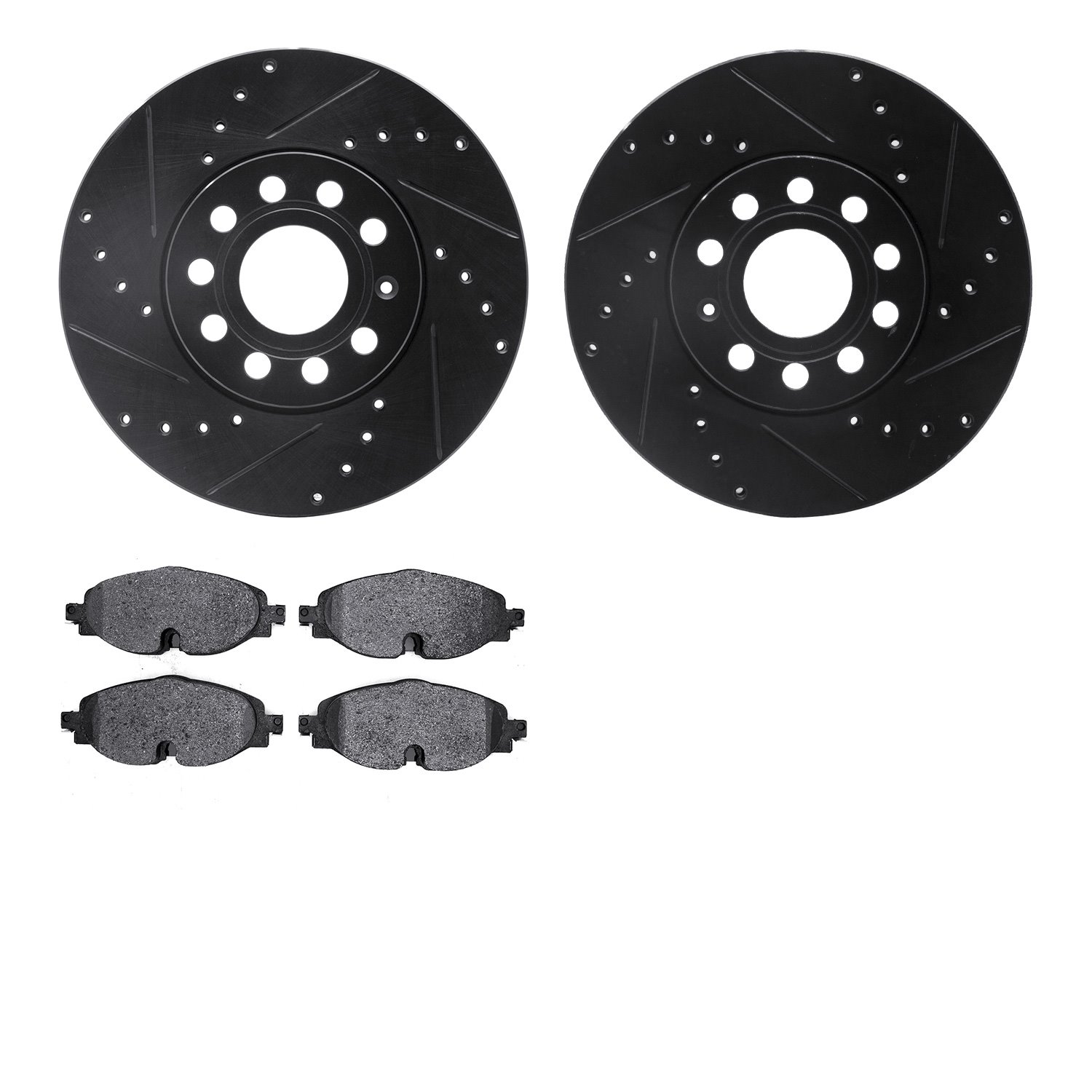 8302-74027 Drilled/Slotted Brake Rotors with 3000-Series Ceramic Brake Pads Kit [Black], Fits Select Audi/Volkswagen, Position: