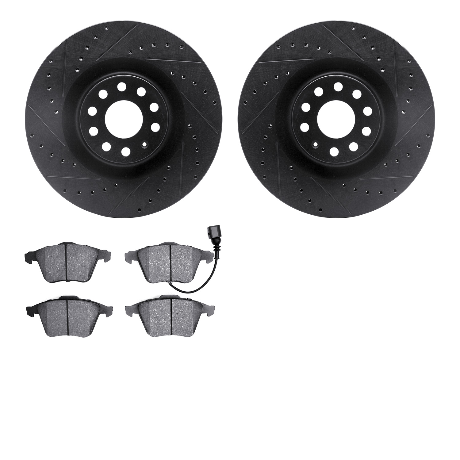 8302-74075 Drilled/Slotted Brake Rotors with 3000-Series Ceramic Brake Pads Kit [Black], 2006-2011 Audi/Volkswagen, Position: Fr