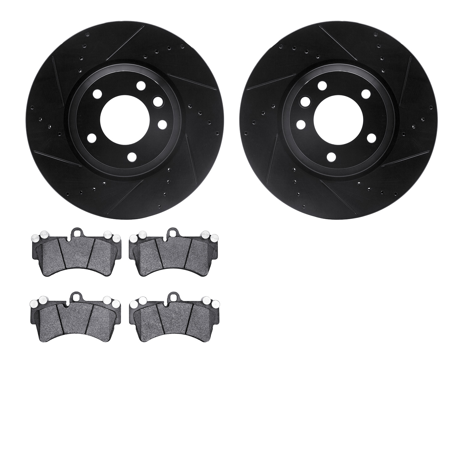 8302-74076 Drilled/Slotted Brake Rotors with 3000-Series Ceramic Brake Pads Kit [Black], 2003-2015 Multiple Makes/Models, Positi
