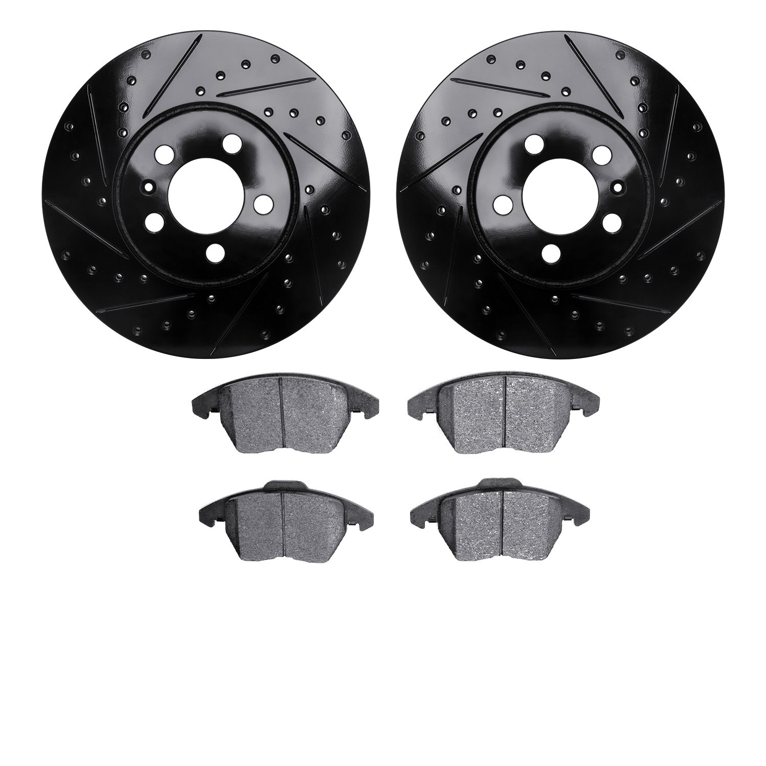 8302-74078 Drilled/Slotted Brake Rotors with 3000-Series Ceramic Brake Pads Kit [Black], 2011-2018 Audi/Volkswagen, Position: Fr