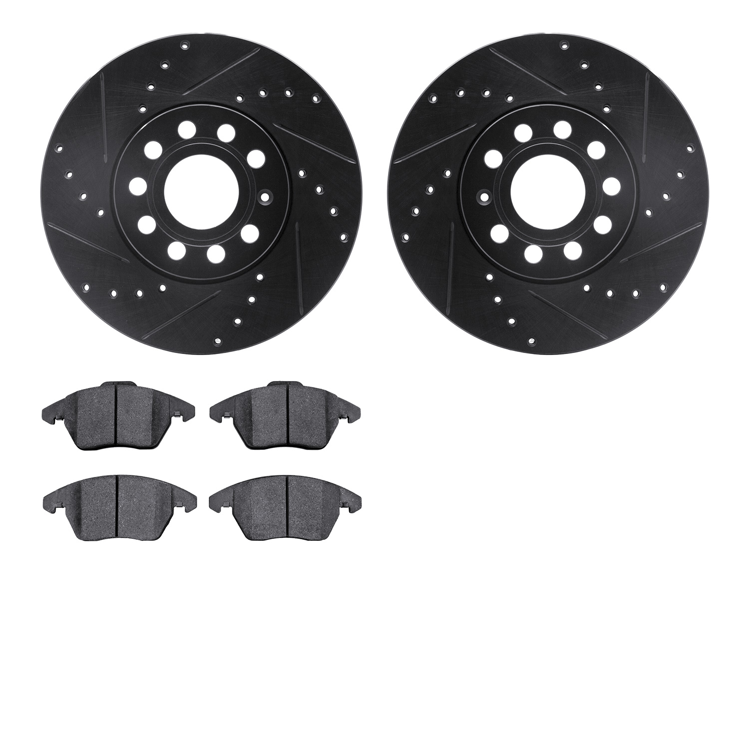 8302-74081 Drilled/Slotted Brake Rotors with 3000-Series Ceramic Brake Pads Kit [Black], 2011-2019 Audi/Volkswagen, Position: Fr