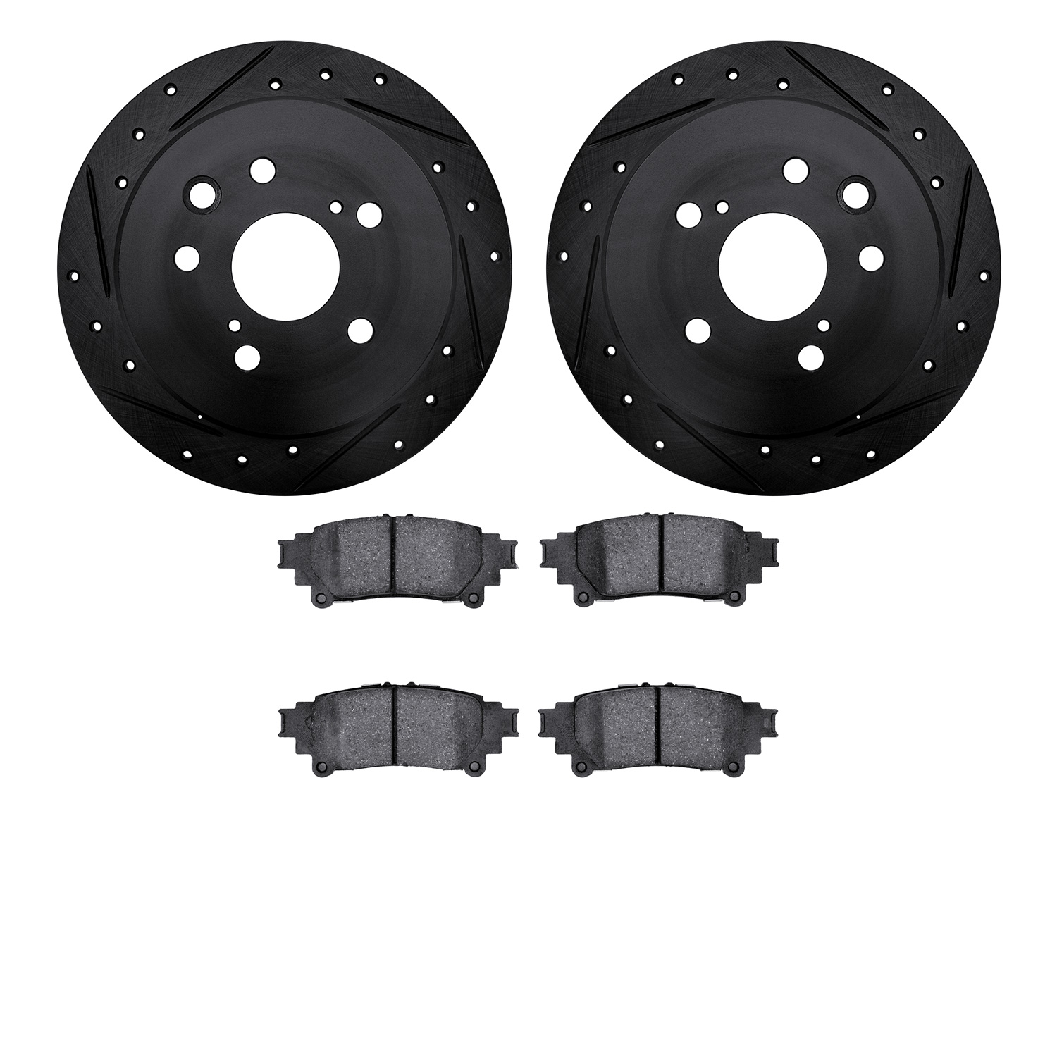 8302-75031 Drilled/Slotted Brake Rotors with 3000-Series Ceramic Brake Pads Kit [Black], 2014-2015 Lexus/Toyota/Scion, Position: