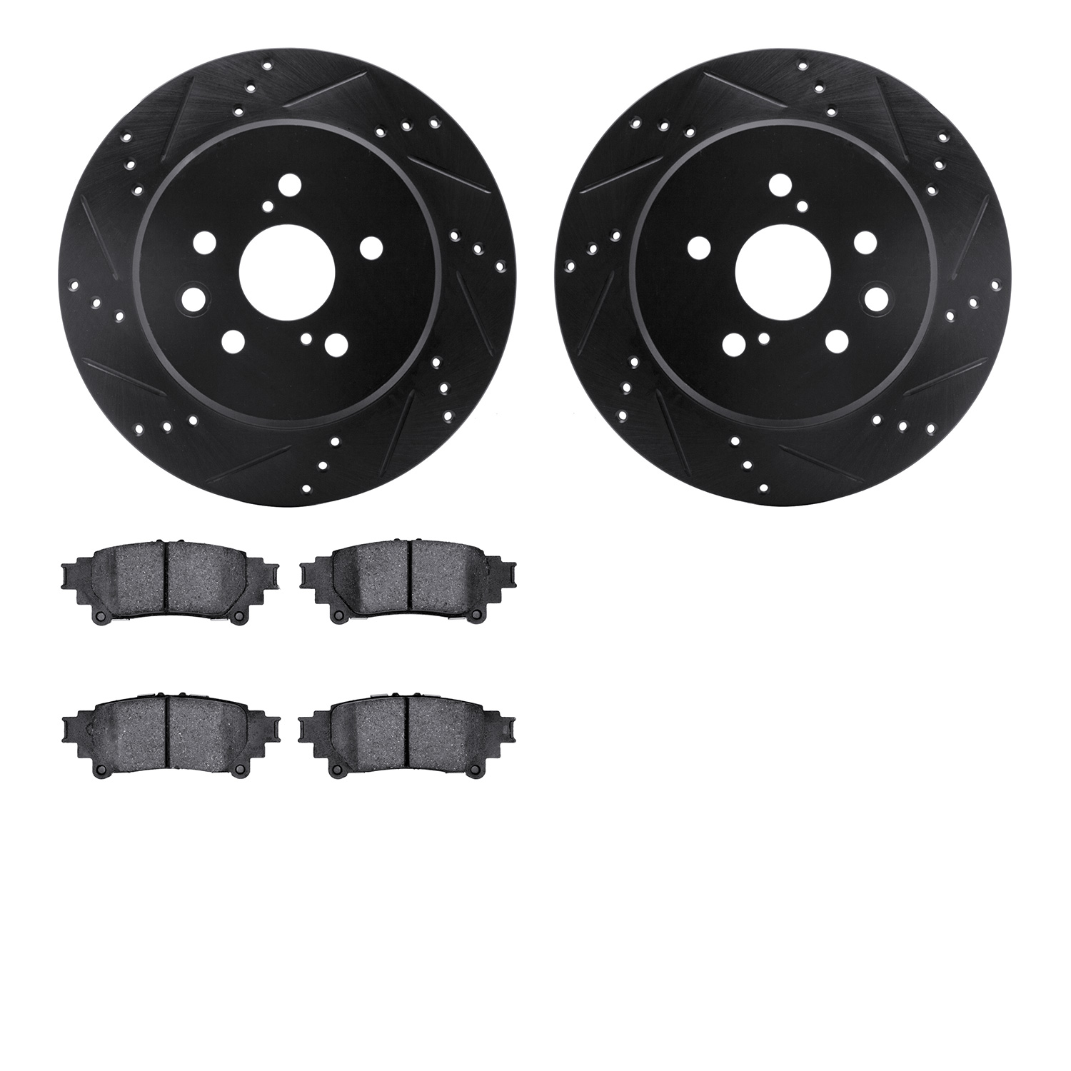 8302-75032 Drilled/Slotted Brake Rotors with 3000-Series Ceramic Brake Pads Kit [Black], 2013-2020 Lexus/Toyota/Scion, Position: