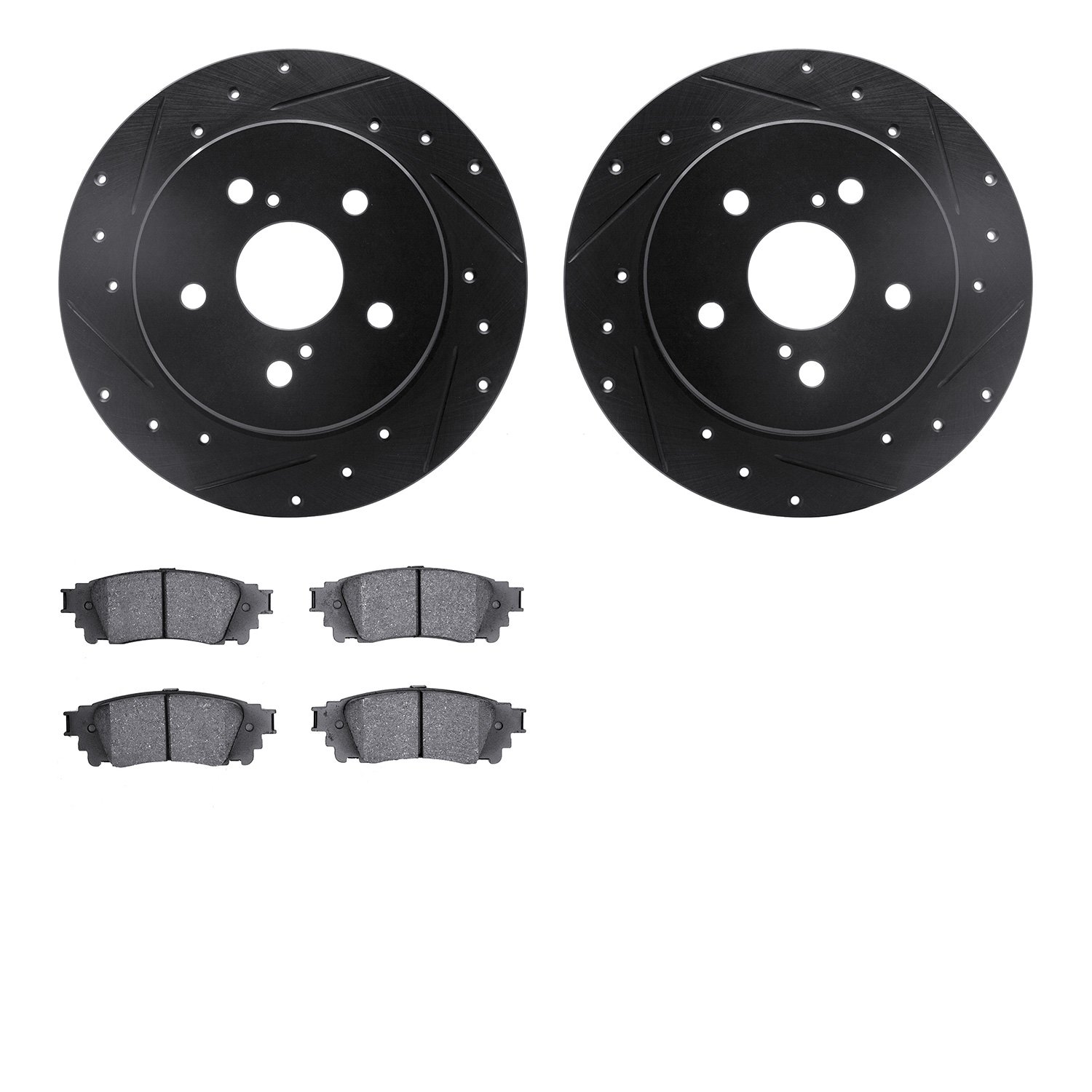 8302-75034 Drilled/Slotted Brake Rotors with 3000-Series Ceramic Brake Pads Kit [Black], 2015-2021 Lexus/Toyota/Scion, Position: