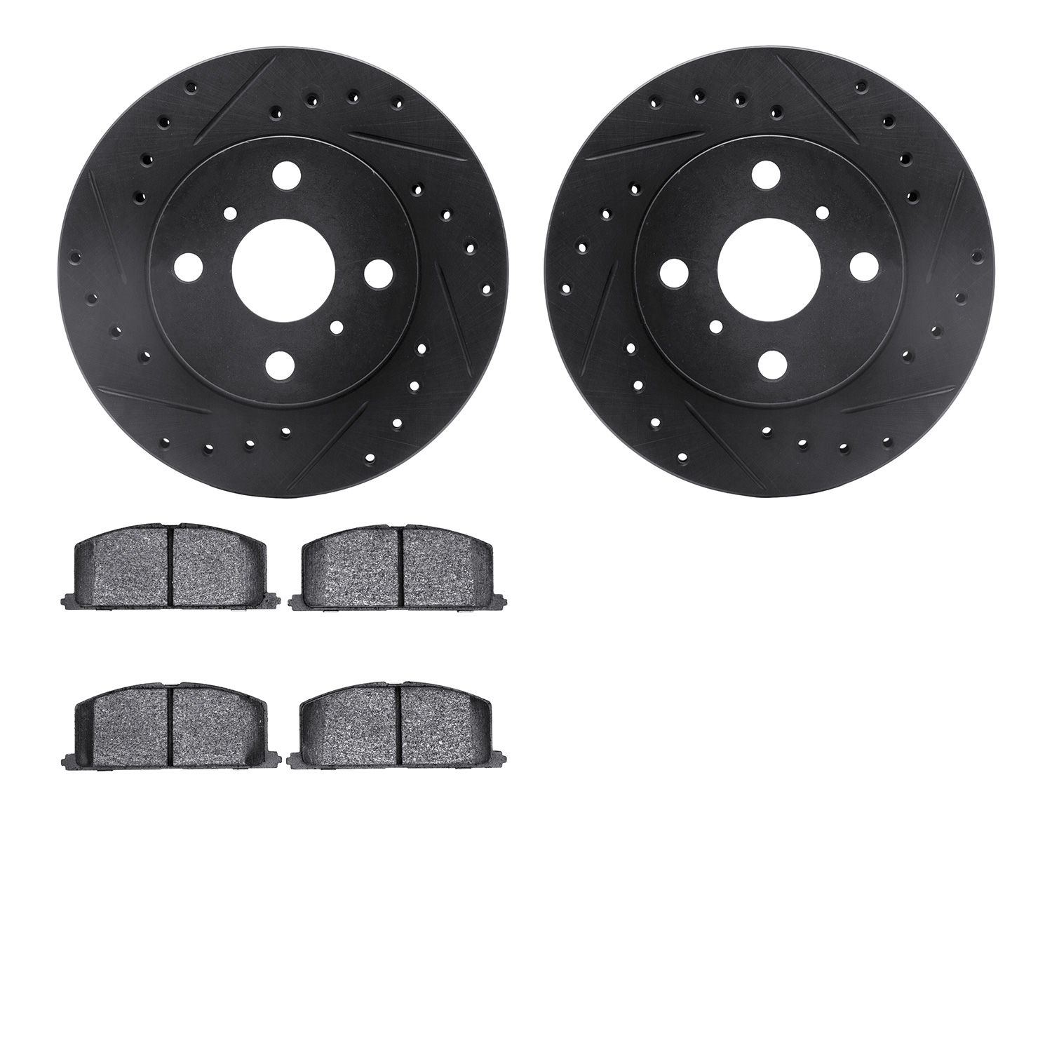 8302-76033 Drilled/Slotted Brake Rotors with 3000-Series Ceramic Brake Pads Kit [Black], 1986-1989 Lexus/Toyota/Scion, Position: