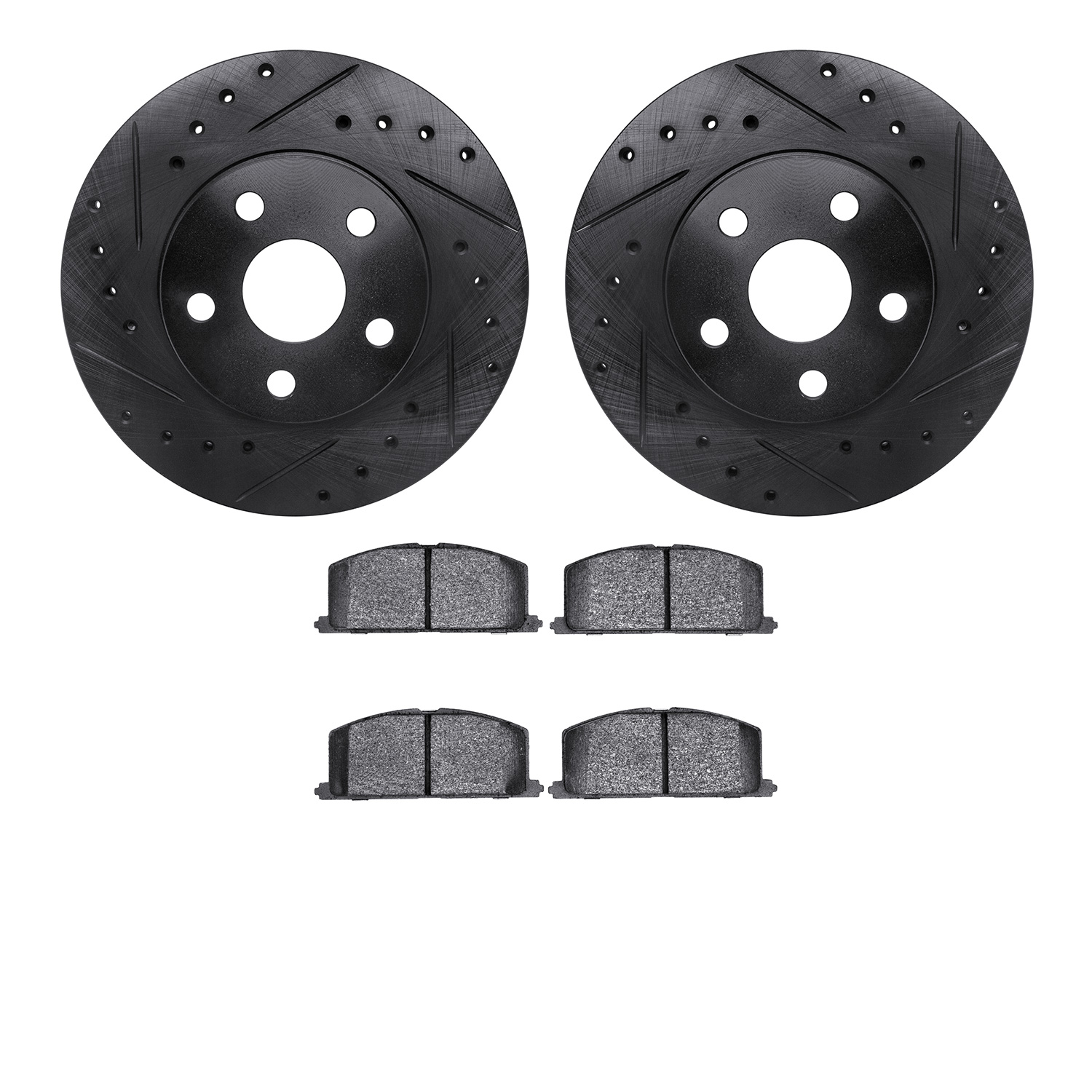 8302-76034 Drilled/Slotted Brake Rotors with 3000-Series Ceramic Brake Pads Kit [Black], 1986-1989 Lexus/Toyota/Scion, Position: