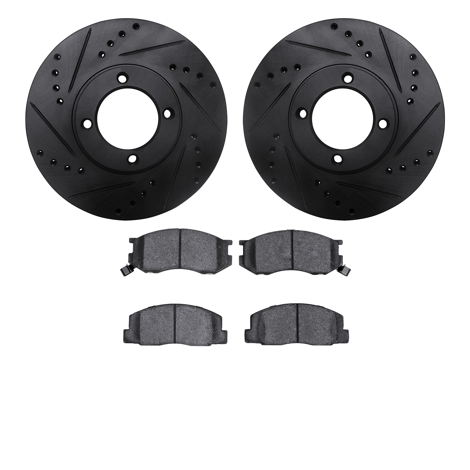 8302-76043 Drilled/Slotted Brake Rotors with 3000-Series Ceramic Brake Pads Kit [Black], 1986-1989 Lexus/Toyota/Scion, Position: