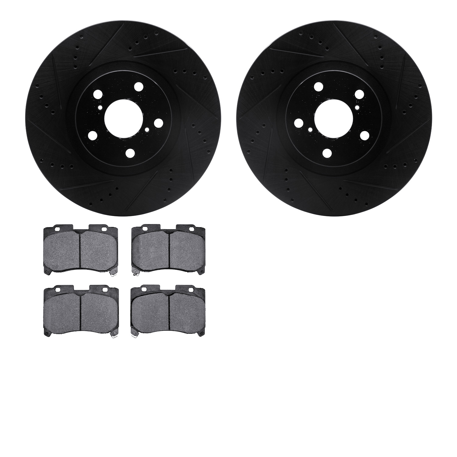 8302-76107 Drilled/Slotted Brake Rotors with 3000-Series Ceramic Brake Pads Kit [Black], 1993-1998 Lexus/Toyota/Scion, Position: