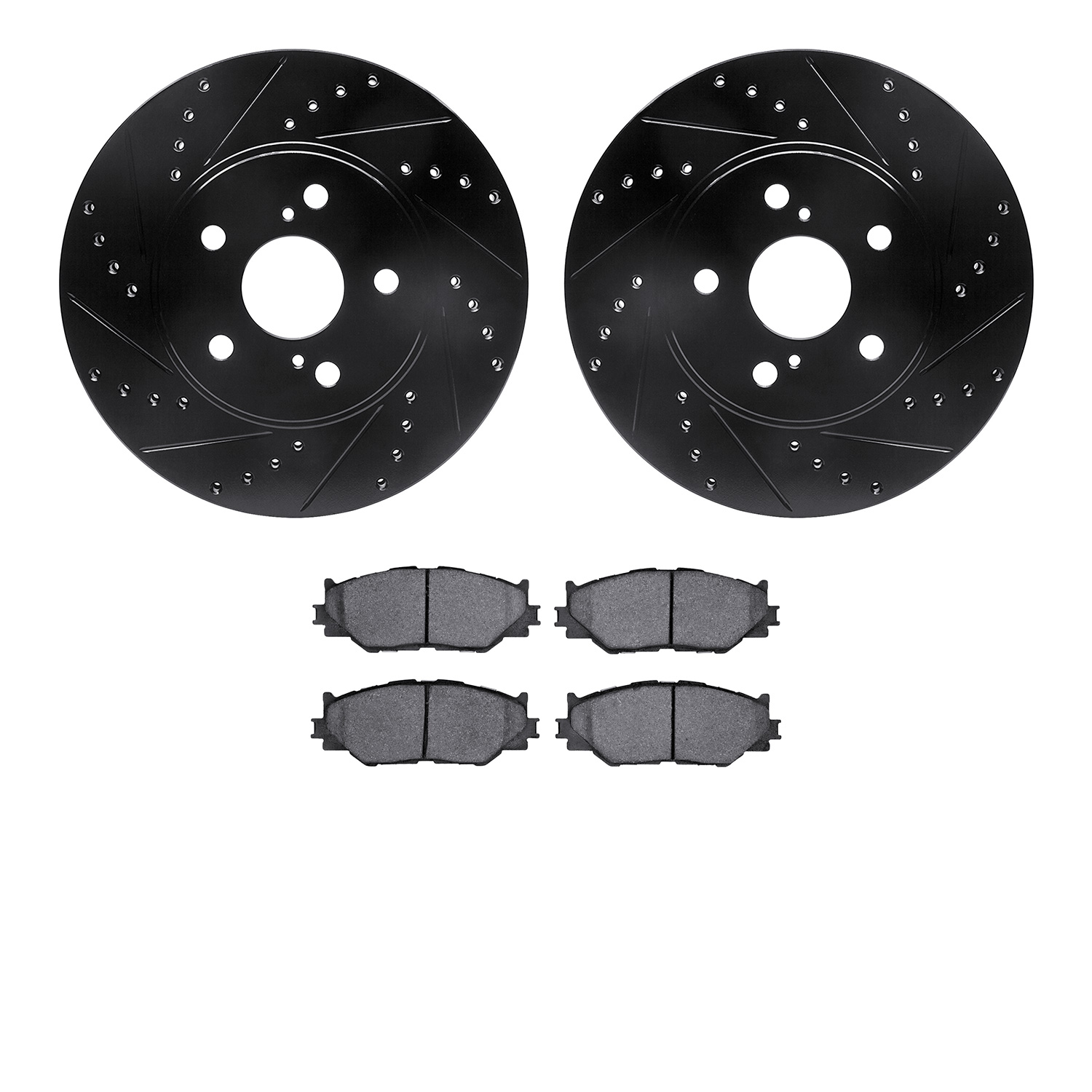 8302-76153 Drilled/Slotted Brake Rotors with 3000-Series Ceramic Brake Pads Kit [Black], 2006-2015 Lexus/Toyota/Scion, Position: