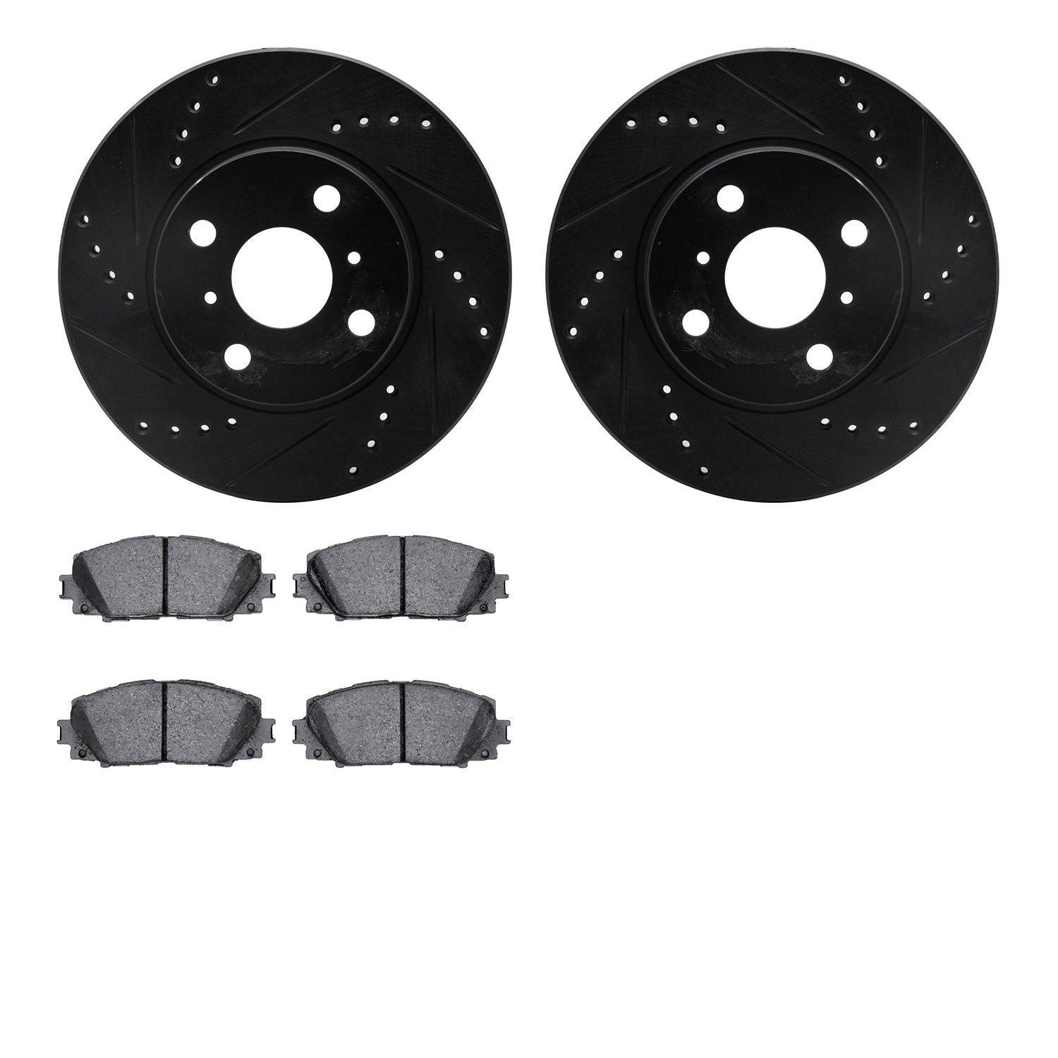 8302-76154 Drilled/Slotted Brake Rotors with 3000-Series Ceramic Brake Pads Kit [Black], 2006-2019 Lexus/Toyota/Scion, Position: