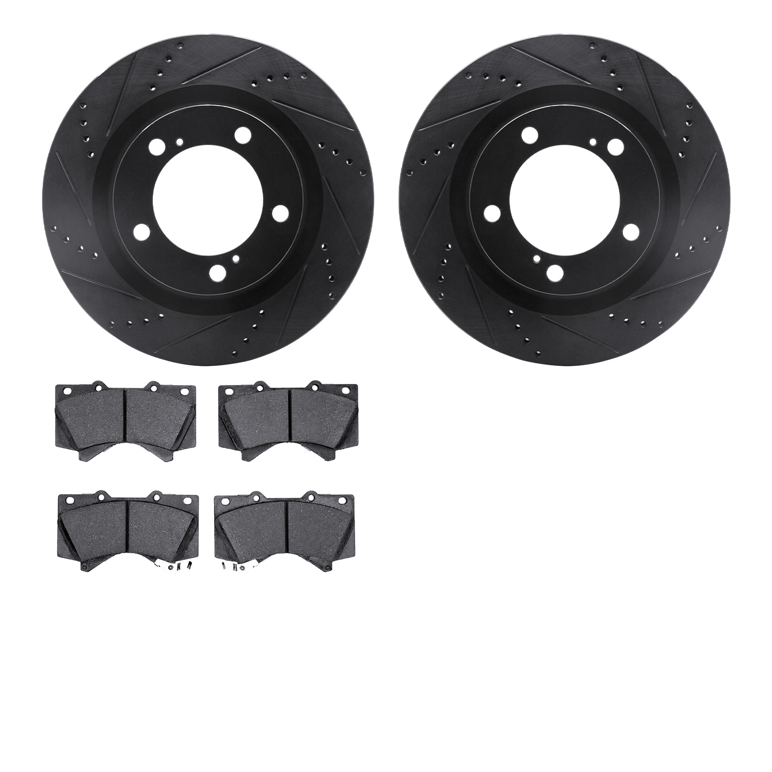 8302-76161 Drilled/Slotted Brake Rotors with 3000-Series Ceramic Brake Pads Kit [Black], Fits Select Lexus/Toyota/Scion, Positio