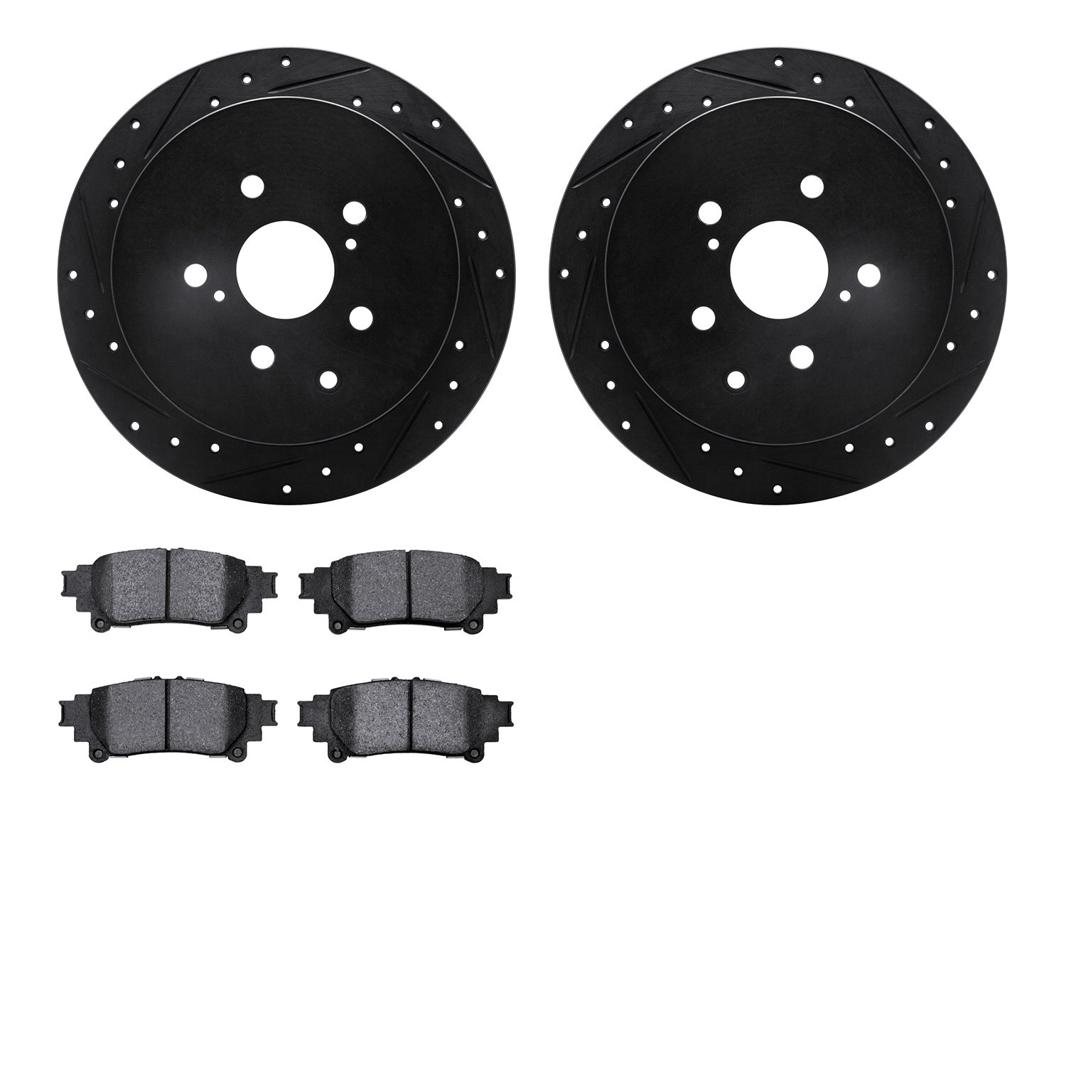 8302-76167 Drilled/Slotted Brake Rotors with 3000-Series Ceramic Brake Pads Kit [Black], 2010-2020 Lexus/Toyota/Scion, Position: