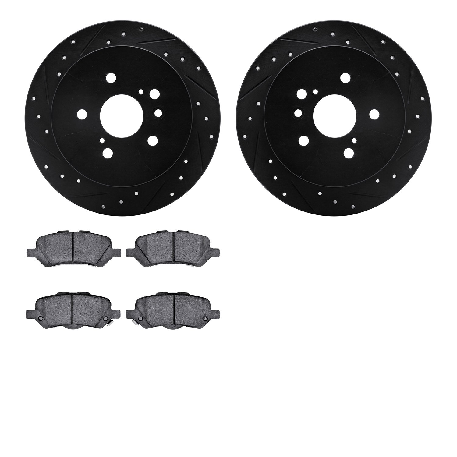8302-76169 Drilled/Slotted Brake Rotors with 3000-Series Ceramic Brake Pads Kit [Black], 2009-2015 Lexus/Toyota/Scion, Position: