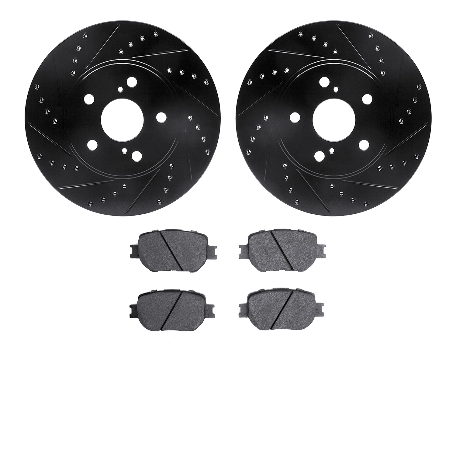 8302-76182 Drilled/Slotted Brake Rotors with 3000-Series Ceramic Brake Pads Kit [Black], 2014-2015 Lexus/Toyota/Scion, Position: