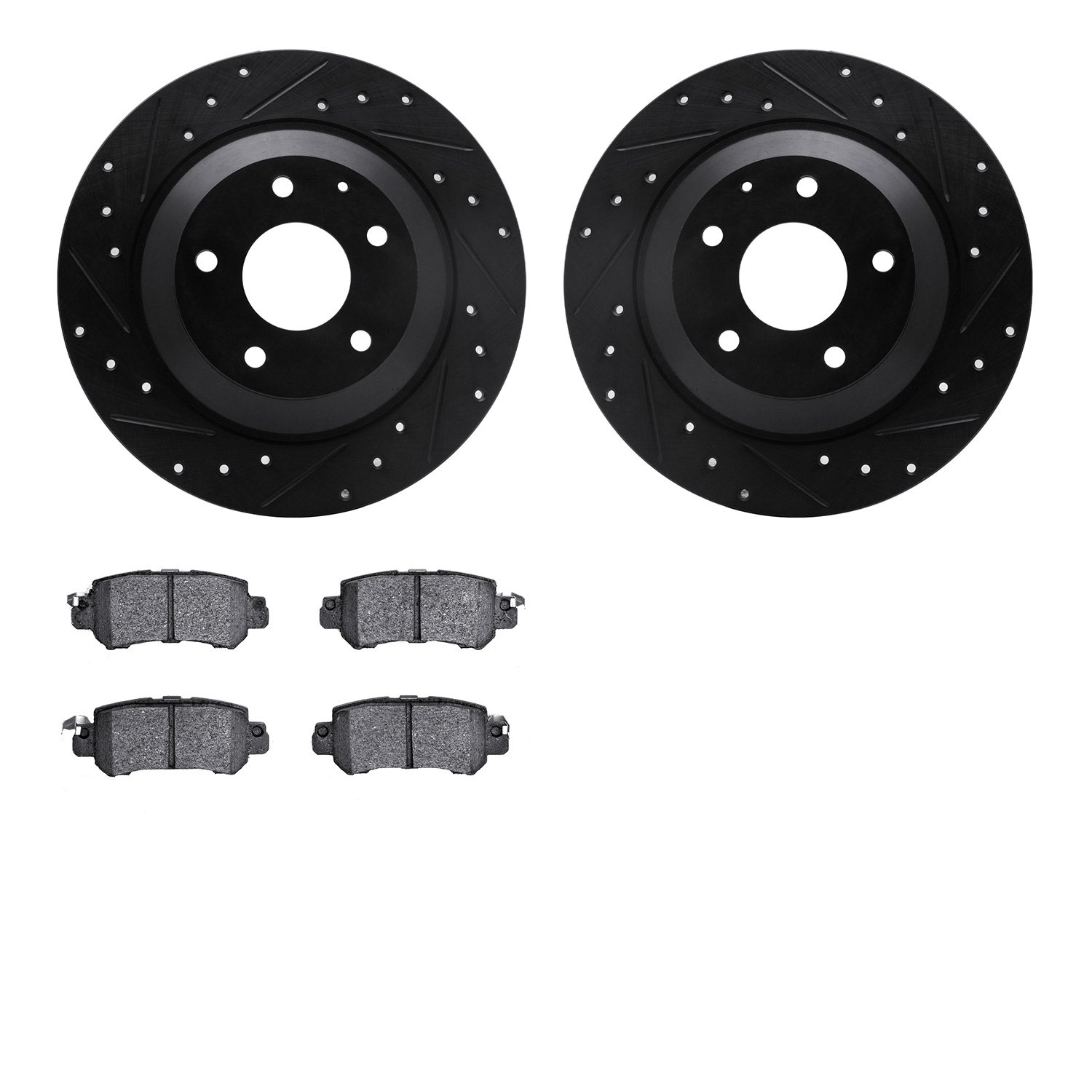 8302-80075 Drilled/Slotted Brake Rotors with 3000-Series Ceramic Brake Pads Kit [Black], 2013-2015 Ford/Lincoln/Mercury/Mazda, P