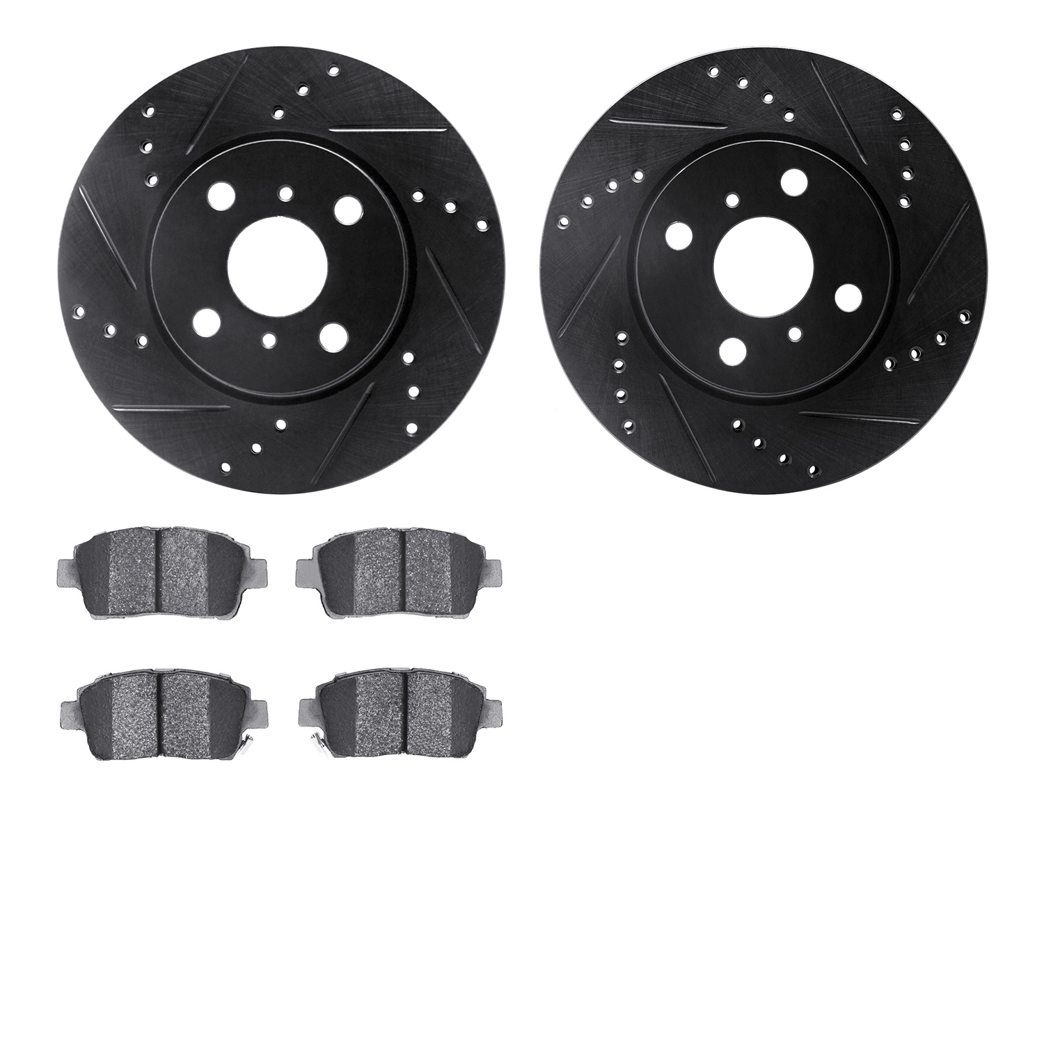 8302-91001 Drilled/Slotted Brake Rotors with 3000-Series Ceramic Brake Pads Kit [Black], 2012-2015 Lexus/Toyota/Scion, Position: