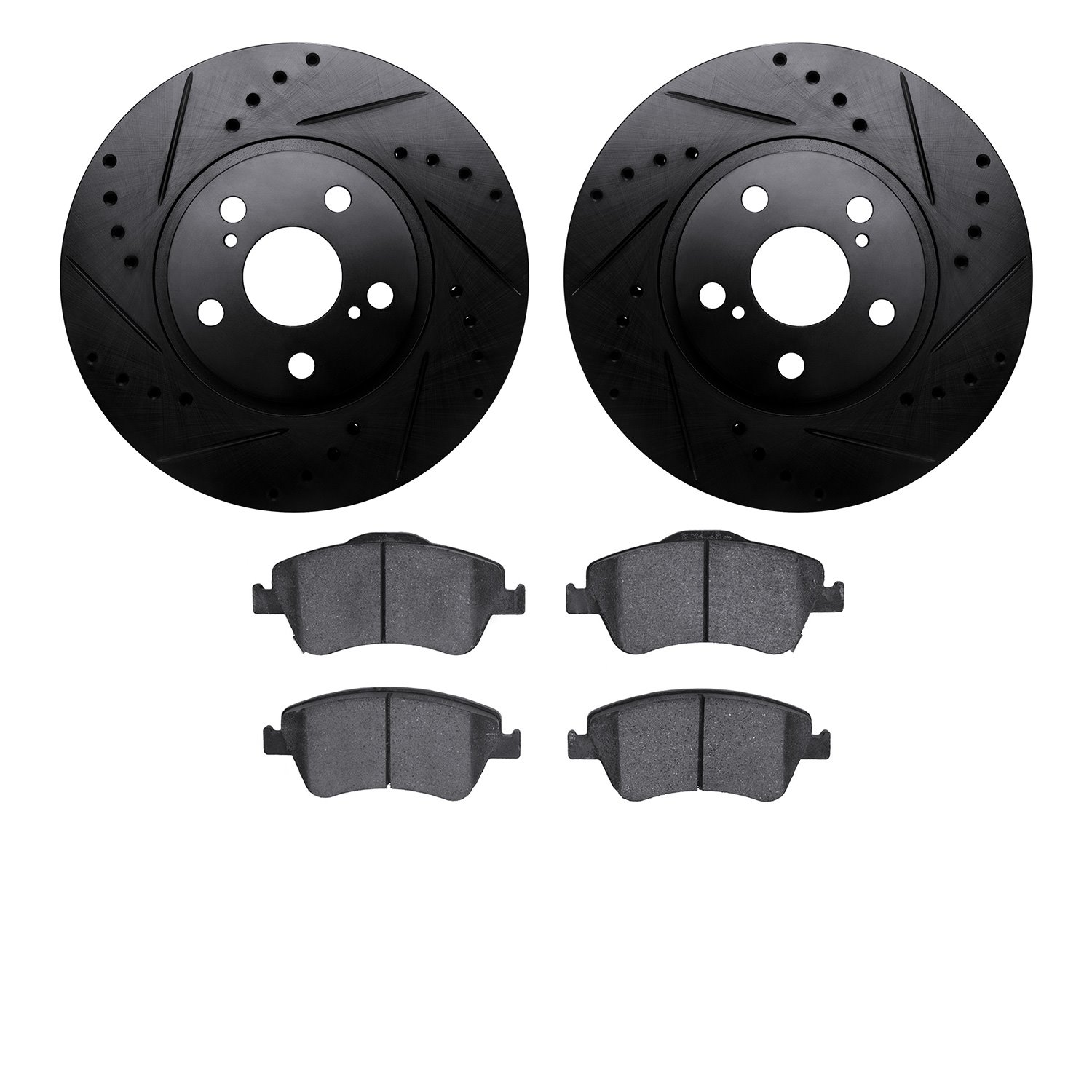8302-92040 Drilled/Slotted Brake Rotors with 3000-Series Ceramic Brake Pads Kit [Black], 2009-2015 Lexus/Toyota/Scion, Position:
