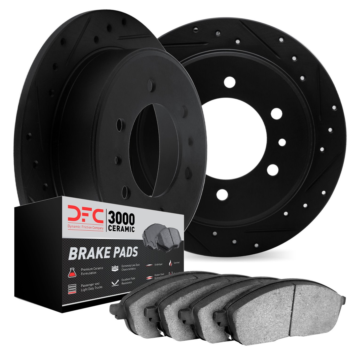 8302-92050 Drilled/Slotted Brake Rotors with 3000-Series Ceramic Brake Pads Kit [Black], 2002-2018 Infiniti/Nissan, Position: Fr