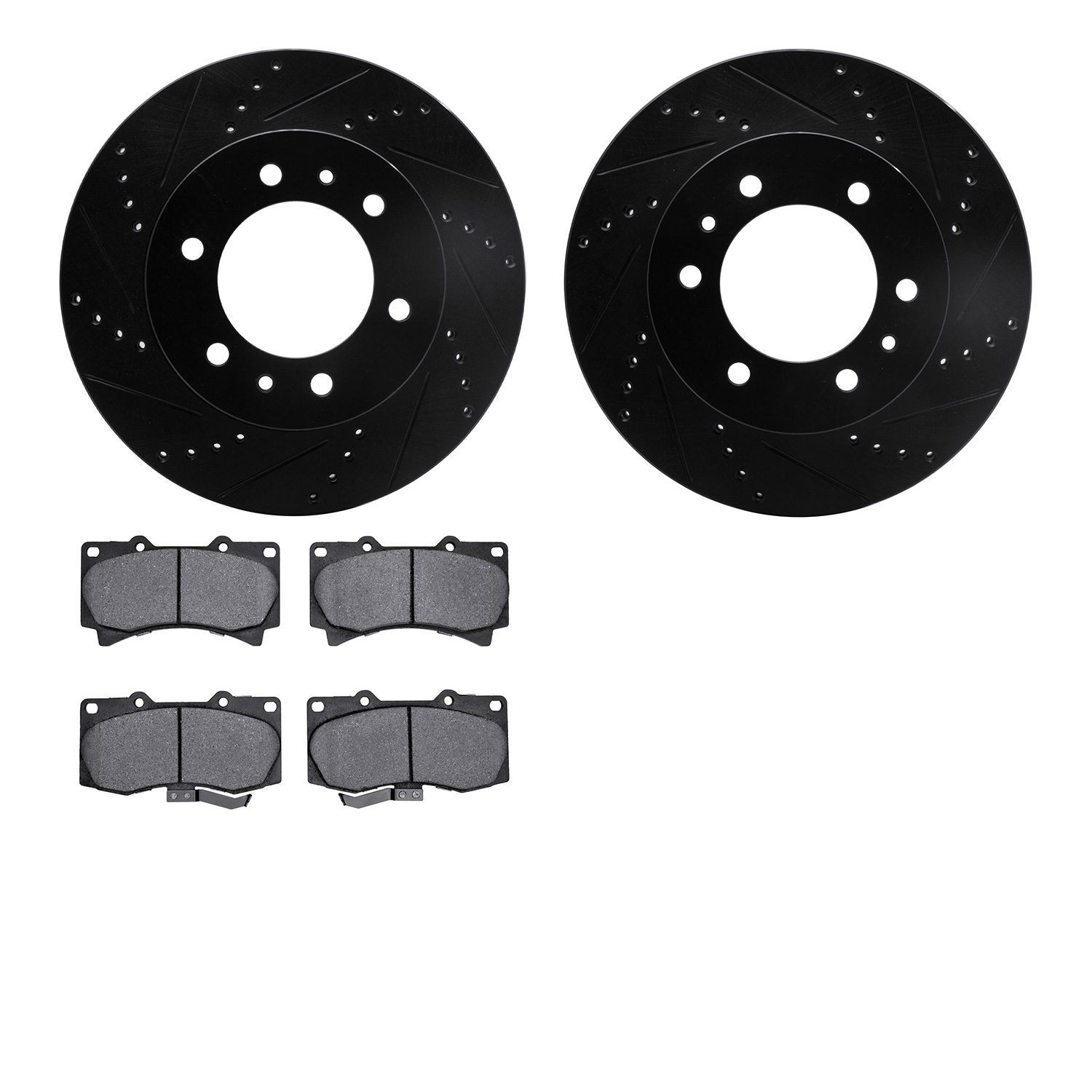 8302-93001 Drilled/Slotted Brake Rotors with 3000-Series Ceramic Brake Pads Kit [Black], 2006-2010 GM, Position: Front