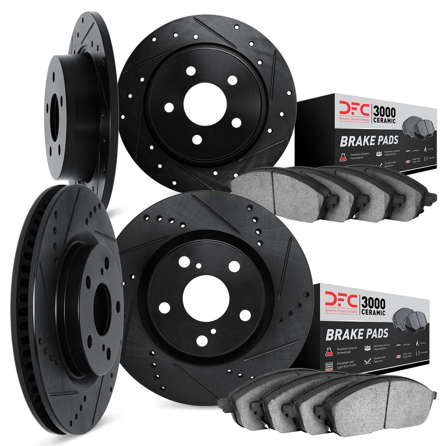 8304-03011 Drilled/Slotted Brake Rotors with 3000-Series Ceramic Brake Pads Kit [Black], 2003-2008 Kia/Hyundai/Genesis, Position