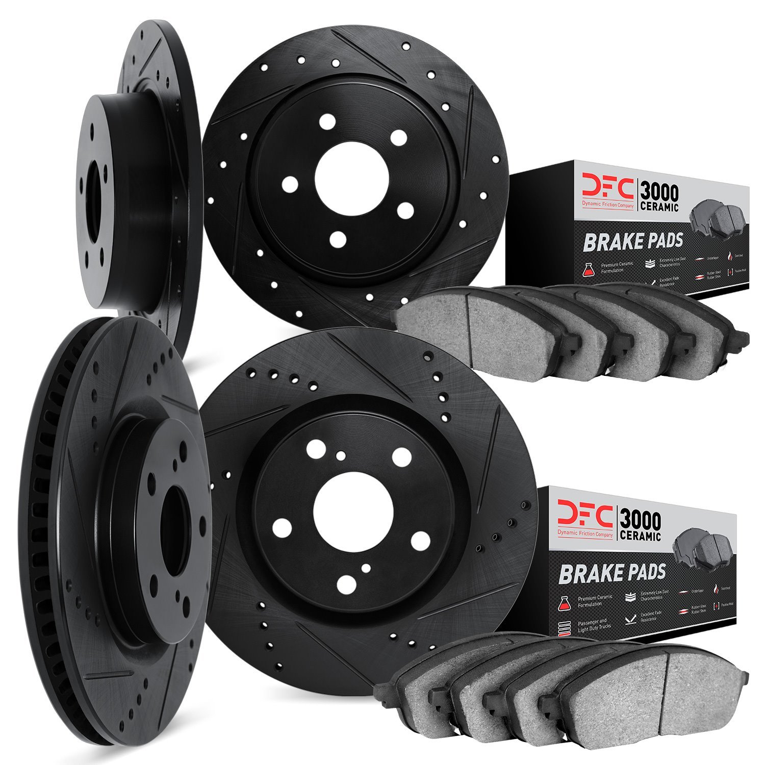 8304-03052 Drilled/Slotted Brake Rotors with 3000-Series Ceramic Brake Pads Kit [Black], 2009-2016 Kia/Hyundai/Genesis, Position