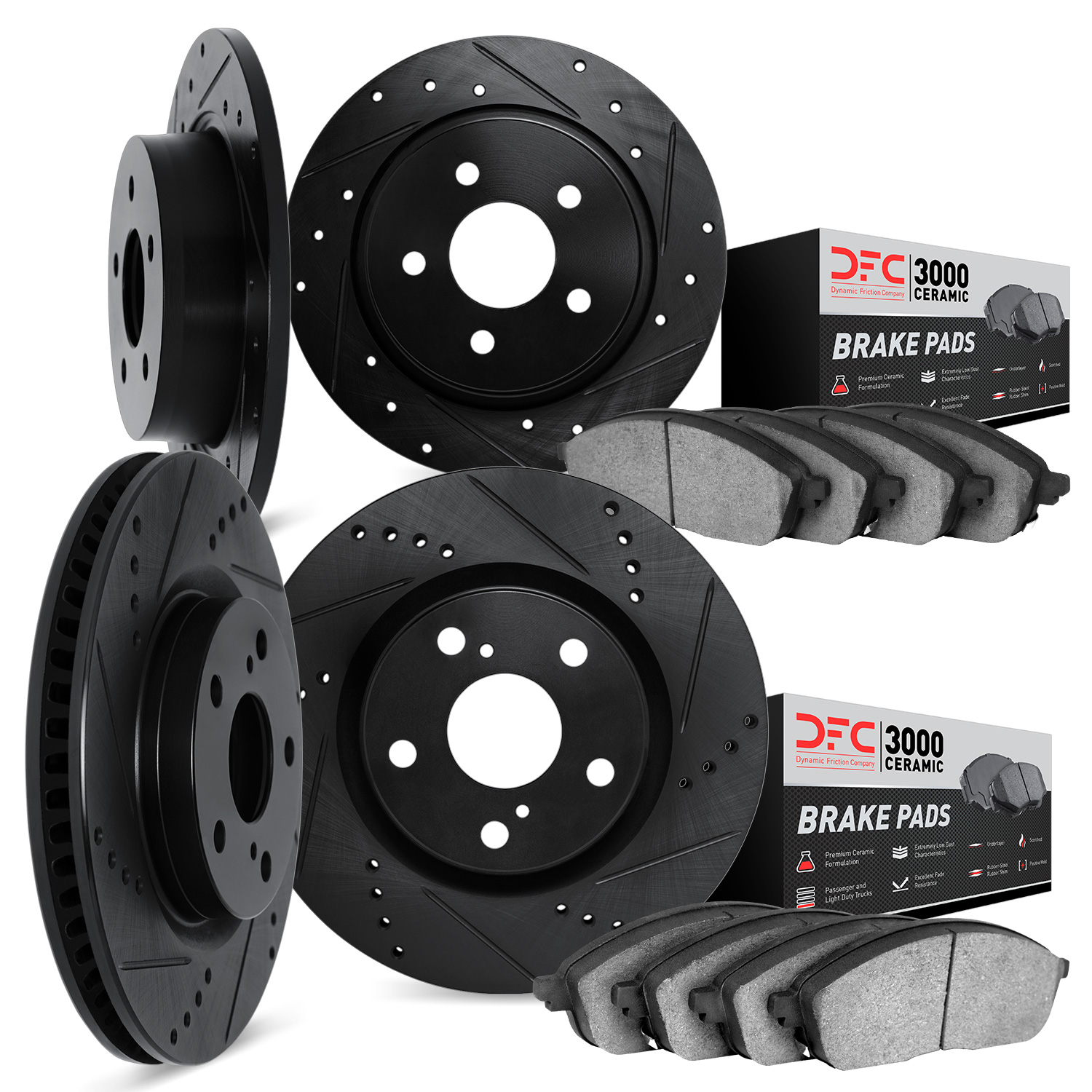 8304-11005 Drilled/Slotted Brake Rotors with 3000-Series Ceramic Brake Pads Kit [Black], 1994-2002 Land Rover, Position: Front a