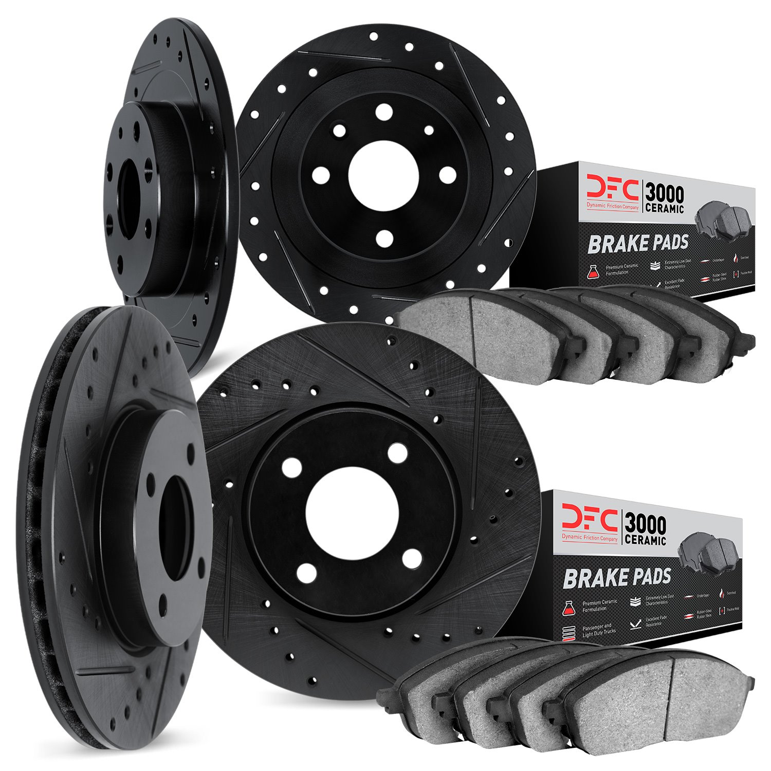 8304-27001 Drilled/Slotted Brake Rotors with 3000-Series Ceramic Brake Pads Kit [Black], 2000-2004 Volvo, Position: Front and Re