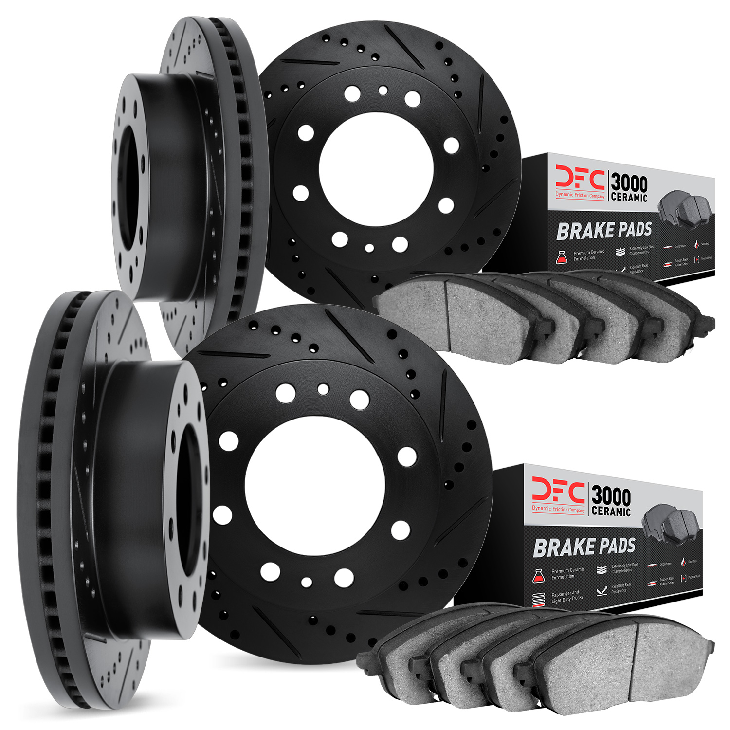 Drilled/Slotted Brake Rotors with 3000-Series Ceramic Brake Pads