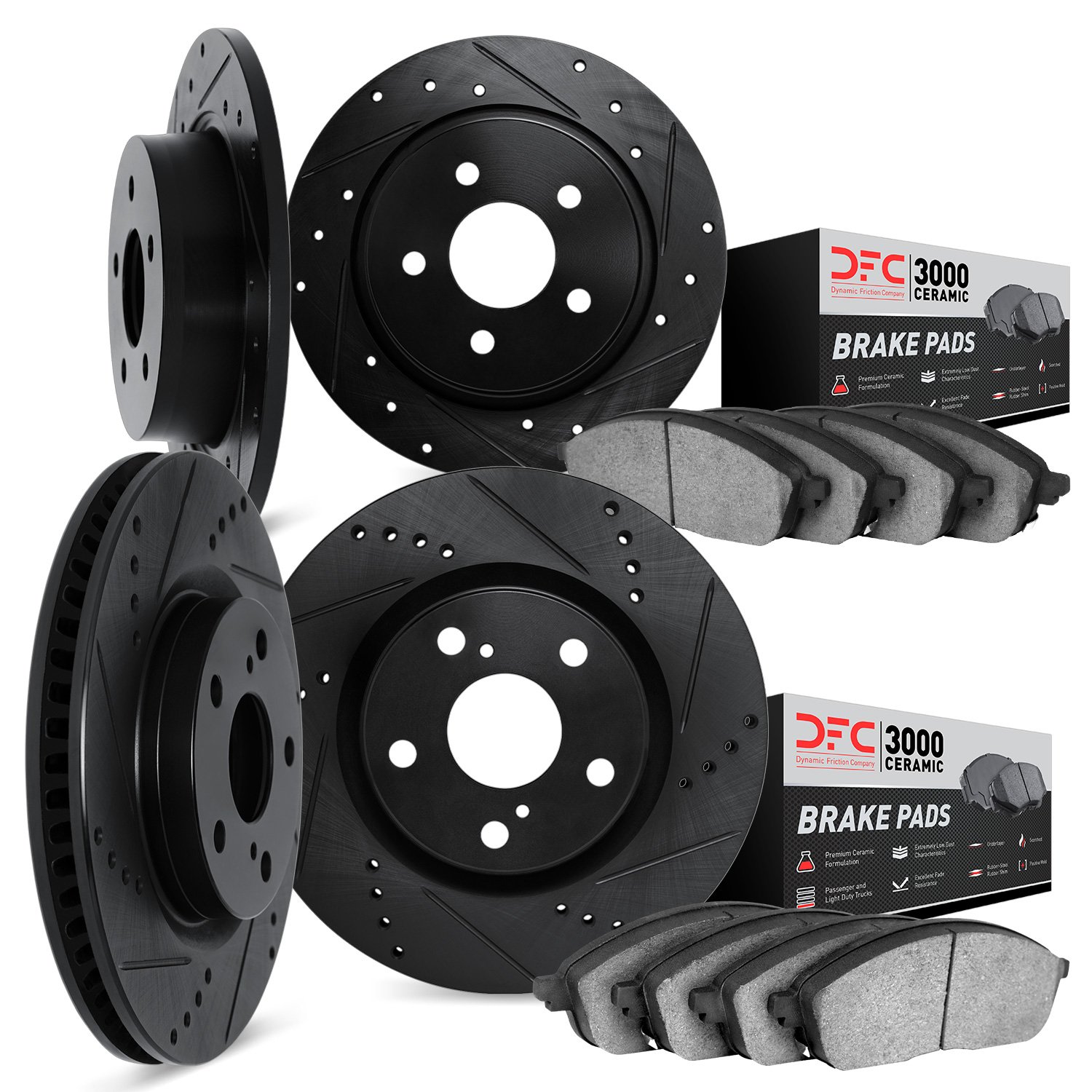 8304-54013 Drilled/Slotted Brake Rotors with 3000-Series Ceramic Brake Pads Kit [Black], 1993-1993 Ford/Lincoln/Mercury/Mazda, P