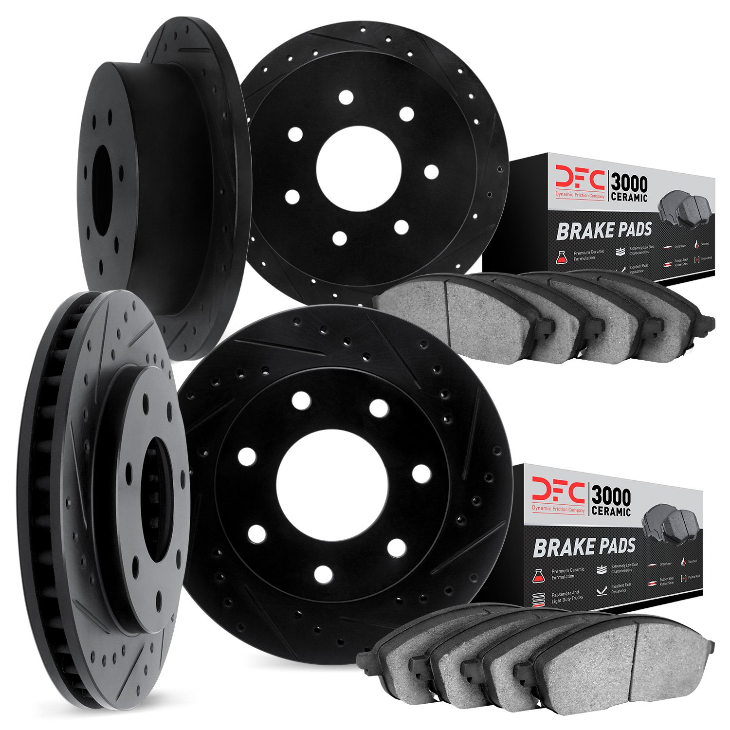 8304-54032 Drilled/Slotted Brake Rotors with 3000-Series Ceramic Brake Pads Kit [Black], 1997-2004 Ford/Lincoln/Mercury/Mazda, P