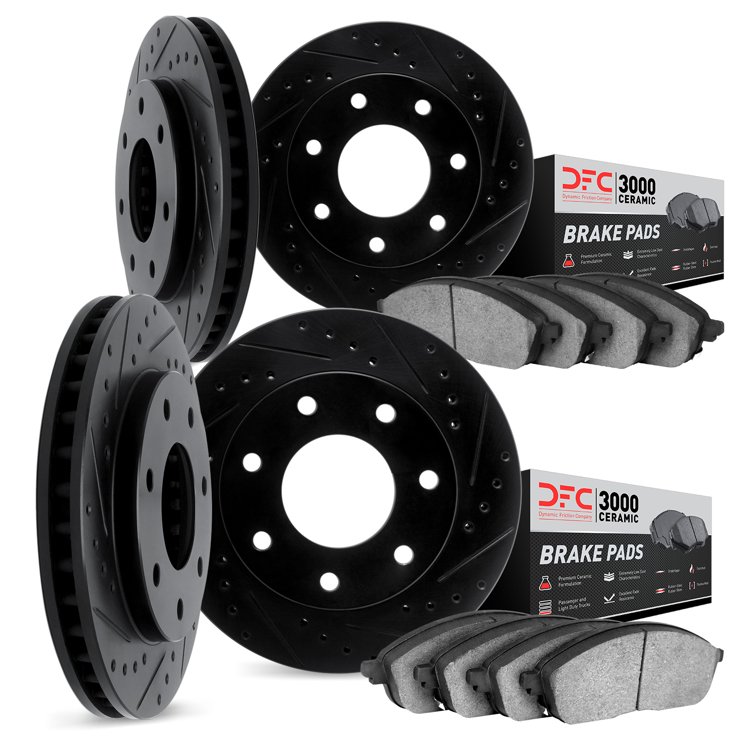 8304-54066 Drilled/Slotted Brake Rotors with 3000-Series Ceramic Brake Pads Kit [Black], 2004-2008 Ford/Lincoln/Mercury/Mazda, P