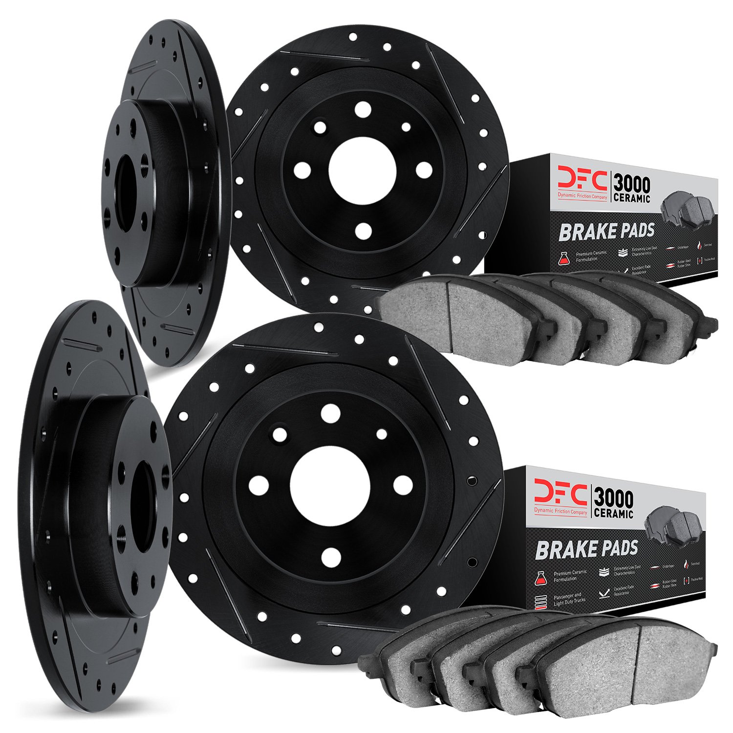 8304-67002 Drilled/Slotted Brake Rotors with 3000-Series Ceramic Brake Pads Kit [Black], 1982-1983 Infiniti/Nissan, Position: Fr