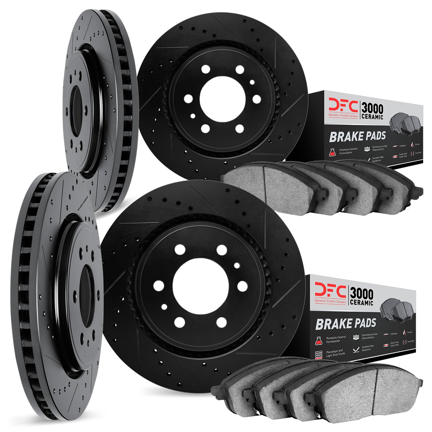 8304-67051 Drilled/Slotted Brake Rotors with 3000-Series Ceramic Brake Pads Kit [Black], 2008-2011 Infiniti/Nissan, Position: Fr