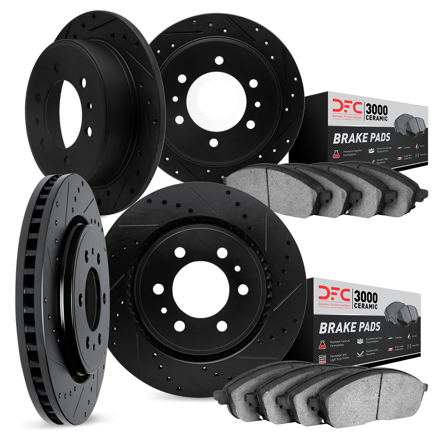 8304-67062 Drilled/Slotted Brake Rotors with 3000-Series Ceramic Brake Pads Kit [Black], 2005-2007 Infiniti/Nissan, Position: Fr