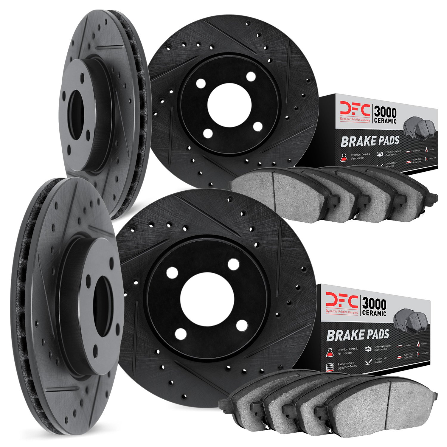 8304-80001 Drilled/Slotted Brake Rotors with 3000-Series Ceramic Brake Pads Kit [Black], 1984-1985 Ford/Lincoln/Mercury/Mazda, P