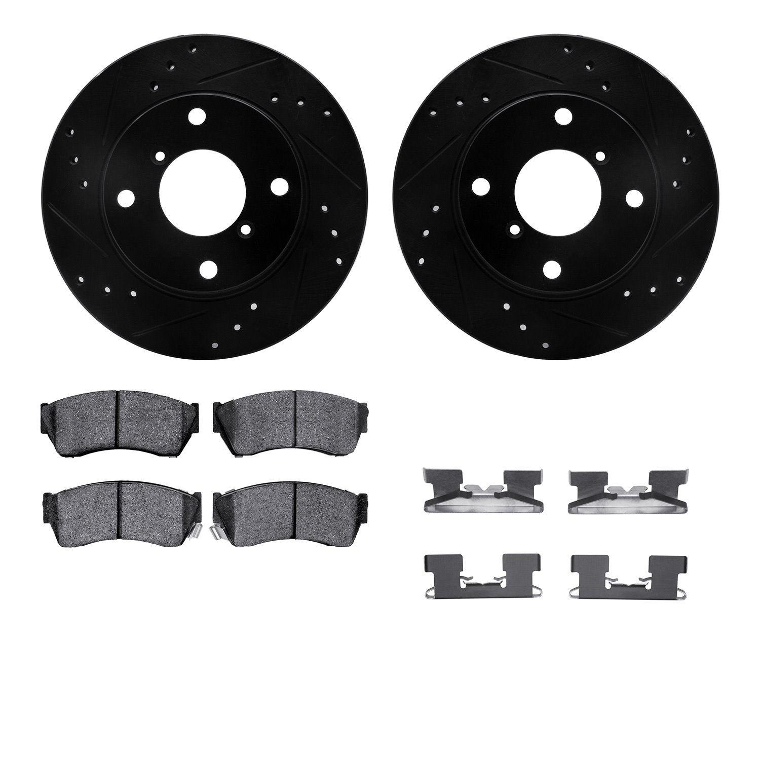 8312-01003 Drilled/Slotted Brake Rotors with 3000-Series Ceramic Brake Pads Kit & Hardware [Black], 1991-1994 Suzuki, Position: