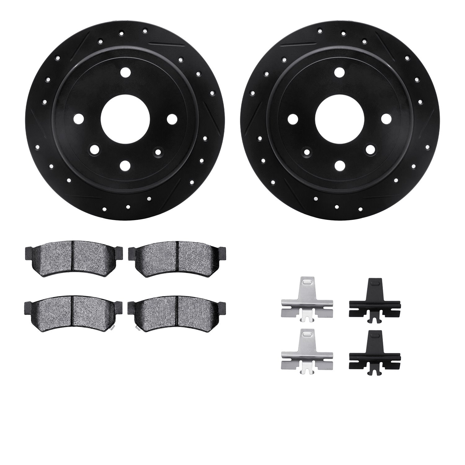 8312-01021 Drilled/Slotted Brake Rotors with 3000-Series Ceramic Brake Pads Kit & Hardware [Black], 2007-2010 Multiple Makes/Mod