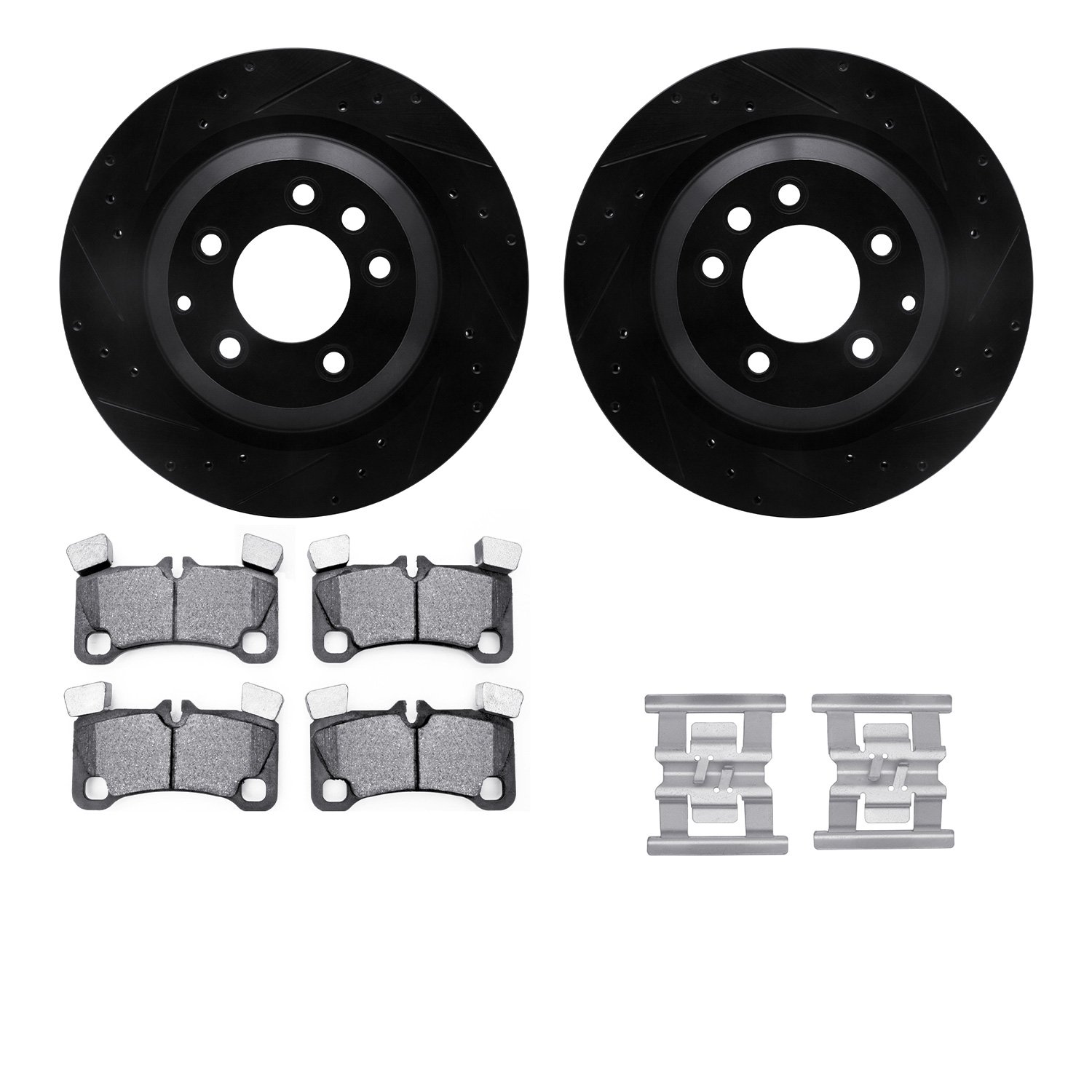 8312-02016 Drilled/Slotted Brake Rotors with 3000-Series Ceramic Brake Pads Kit & Hardware [Black], 2008-2010 Multiple Makes/Mod