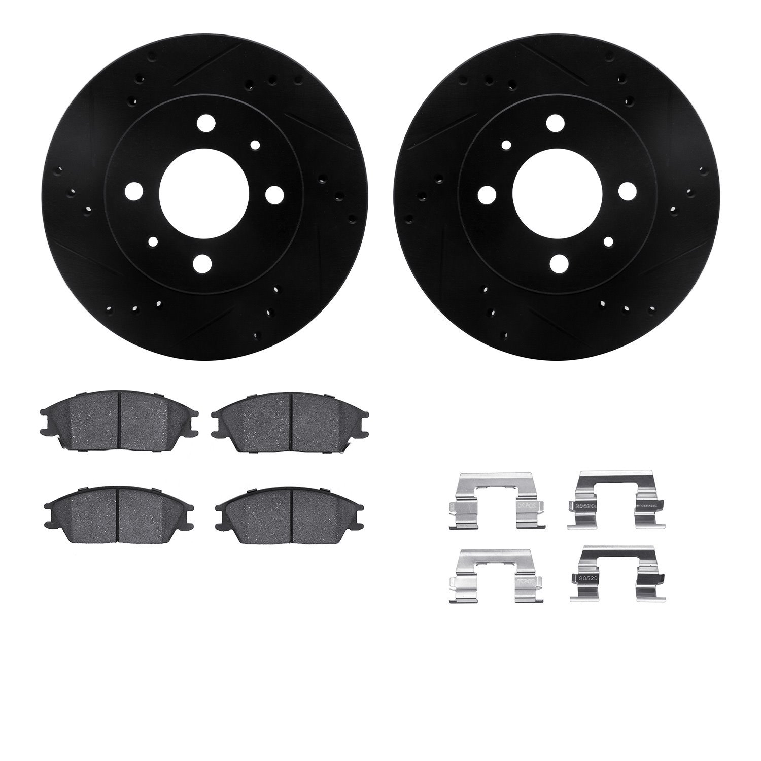 8312-03006 Drilled/Slotted Brake Rotors with 3000-Series Ceramic Brake Pads Kit & Hardware [Black], 2000-2002 Kia/Hyundai/Genesi