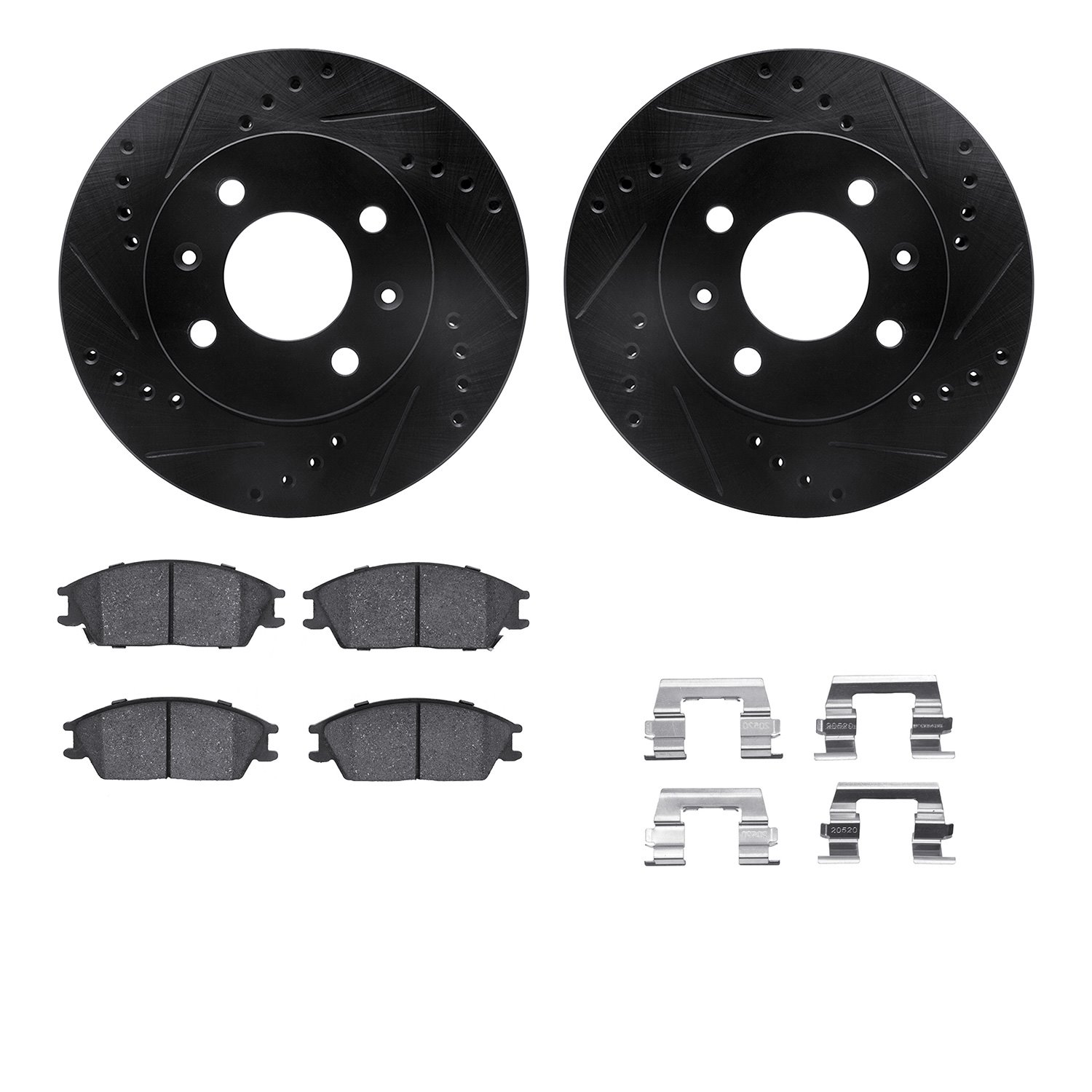 8312-03007 Drilled/Slotted Brake Rotors with 3000-Series Ceramic Brake Pads Kit & Hardware [Black], 2003-2006 Multiple Makes/Mod