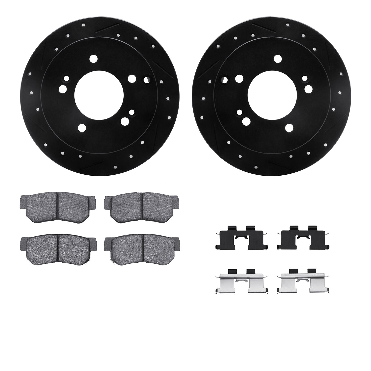 8312-03016 Drilled/Slotted Brake Rotors with 3000-Series Ceramic Brake Pads Kit & Hardware [Black], 2001-2010 Kia/Hyundai/Genesi