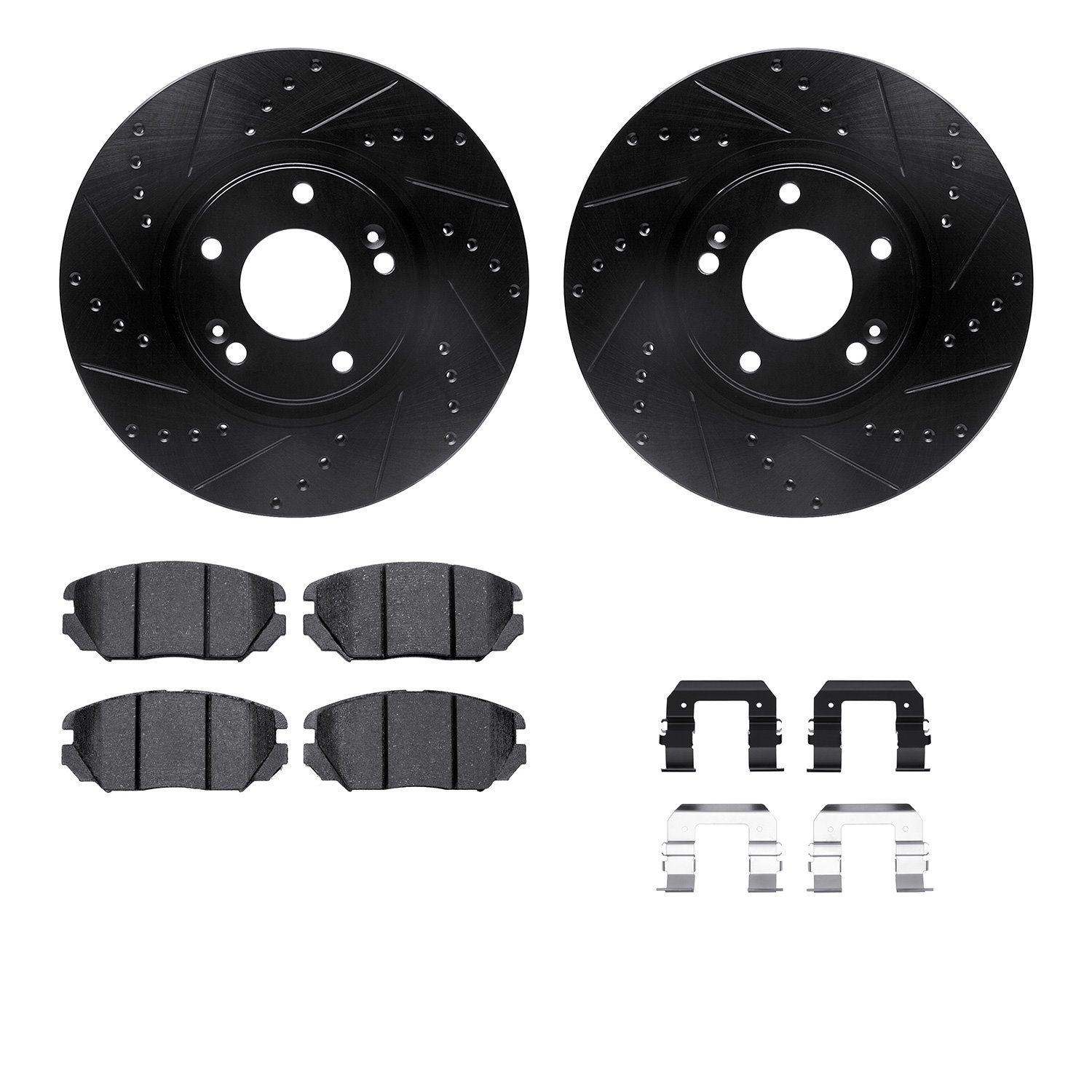 8312-03030 Drilled/Slotted Brake Rotors with 3000-Series Ceramic Brake Pads Kit & Hardware [Black], 2006-2011 Kia/Hyundai/Genesi