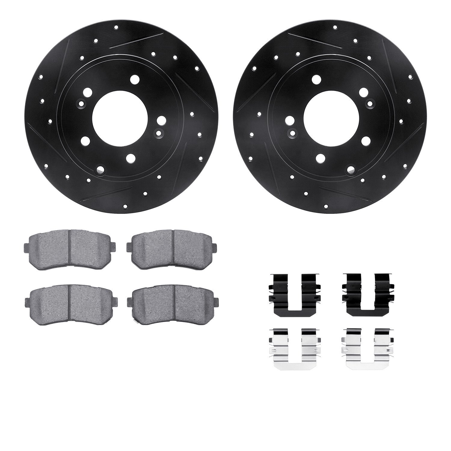 8312-03035 Drilled/Slotted Brake Rotors with 3000-Series Ceramic Brake Pads Kit & Hardware [Black], 2014-2019 Kia/Hyundai/Genesi
