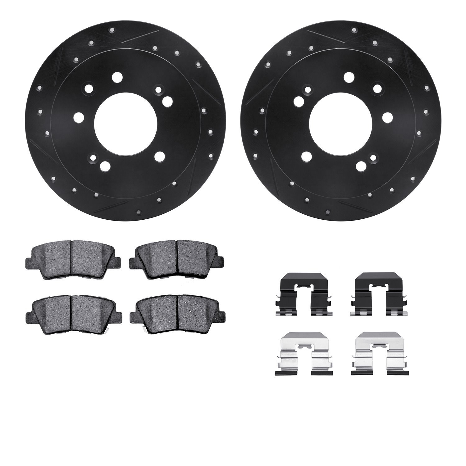 8312-03053 Drilled/Slotted Brake Rotors with 3000-Series Ceramic Brake Pads Kit & Hardware [Black], 2010-2010 Kia/Hyundai/Genesi